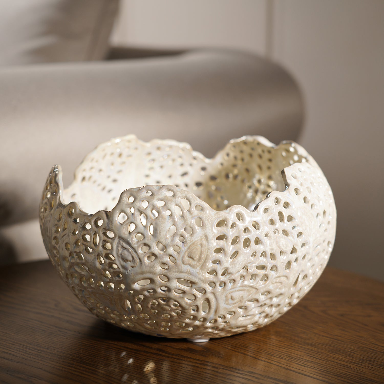 White Lattice Round Ceramic Vase - Small