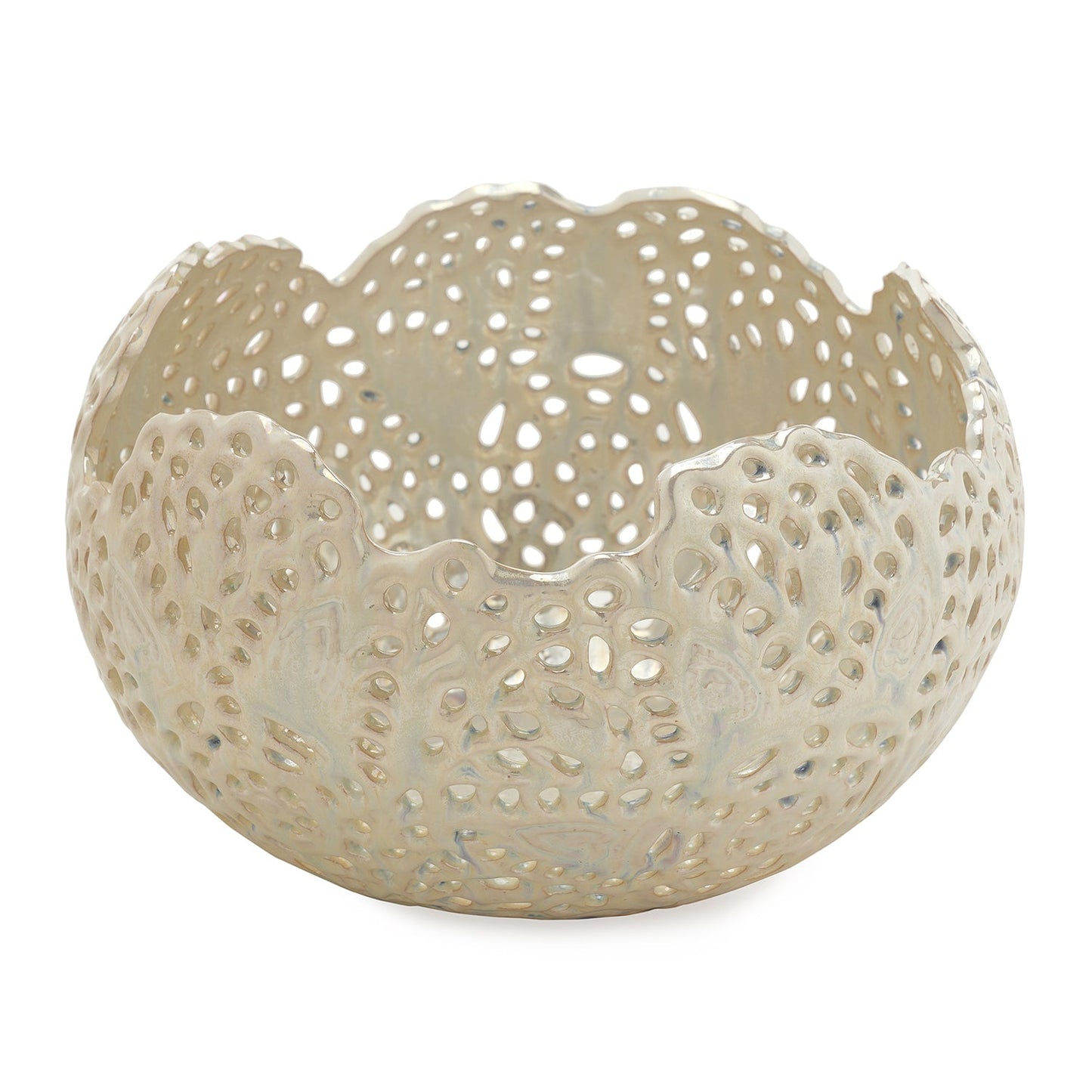 White Lattice Round Ceramic Vase - Small