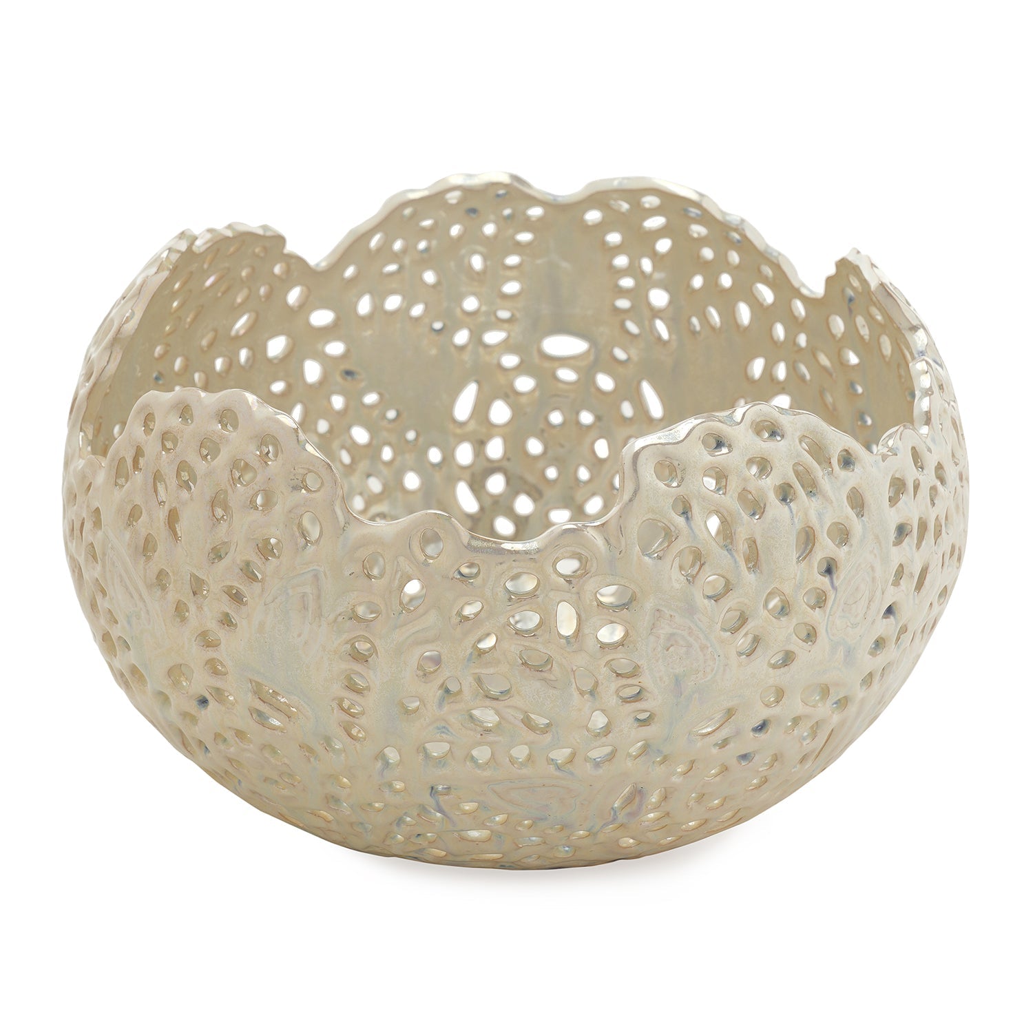 White Lattice Round Ceramic Vase - Small
