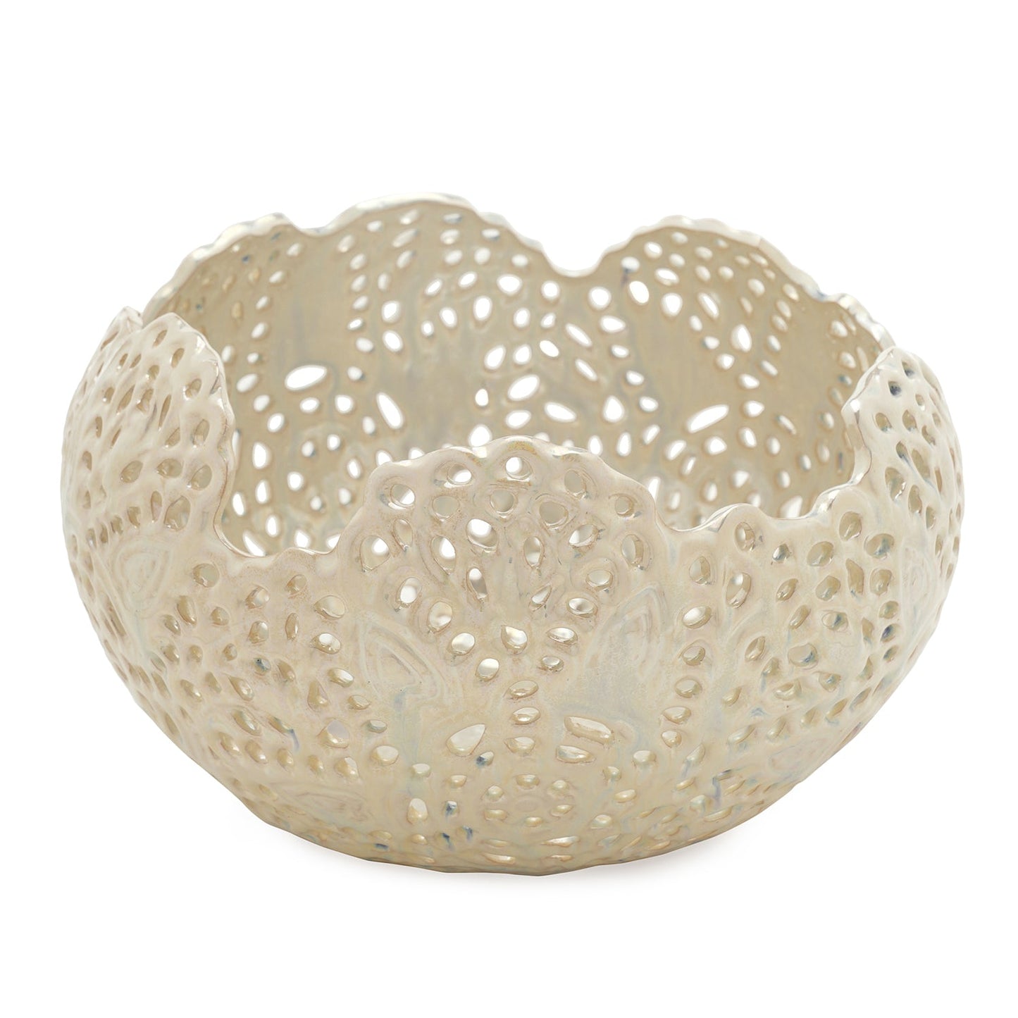 White Lattice Round Ceramic Vase - Small
