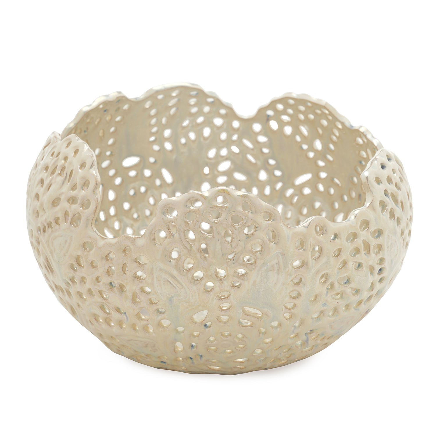White Lattice Round Ceramic Vase - Small