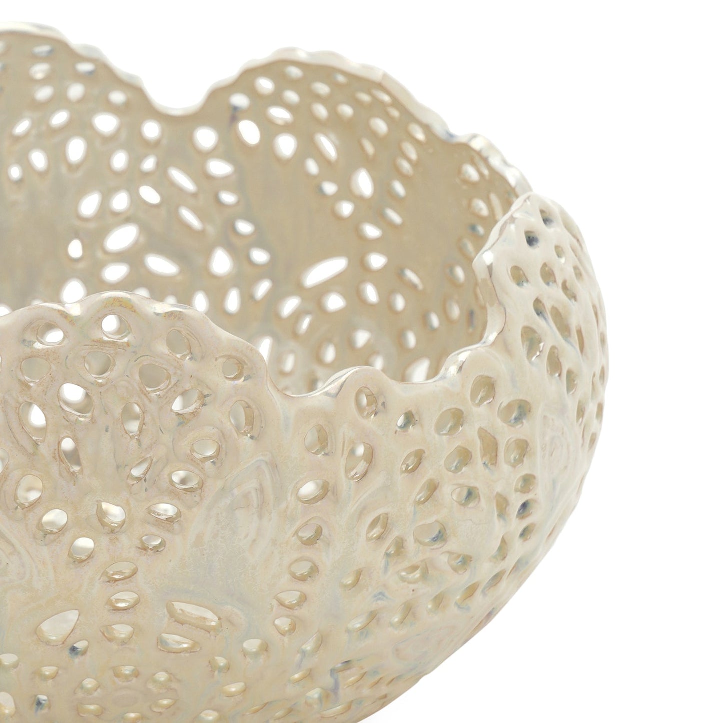 White Lattice Round Ceramic Vase - Small