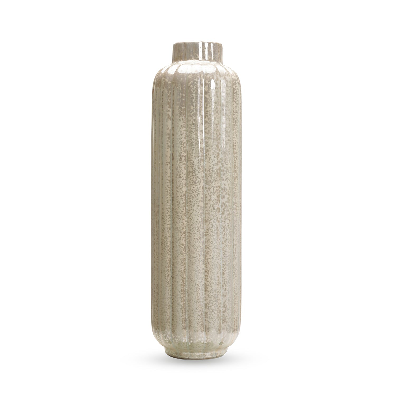Ivory Pearl Finish Tall Ribbed Vase - Medium