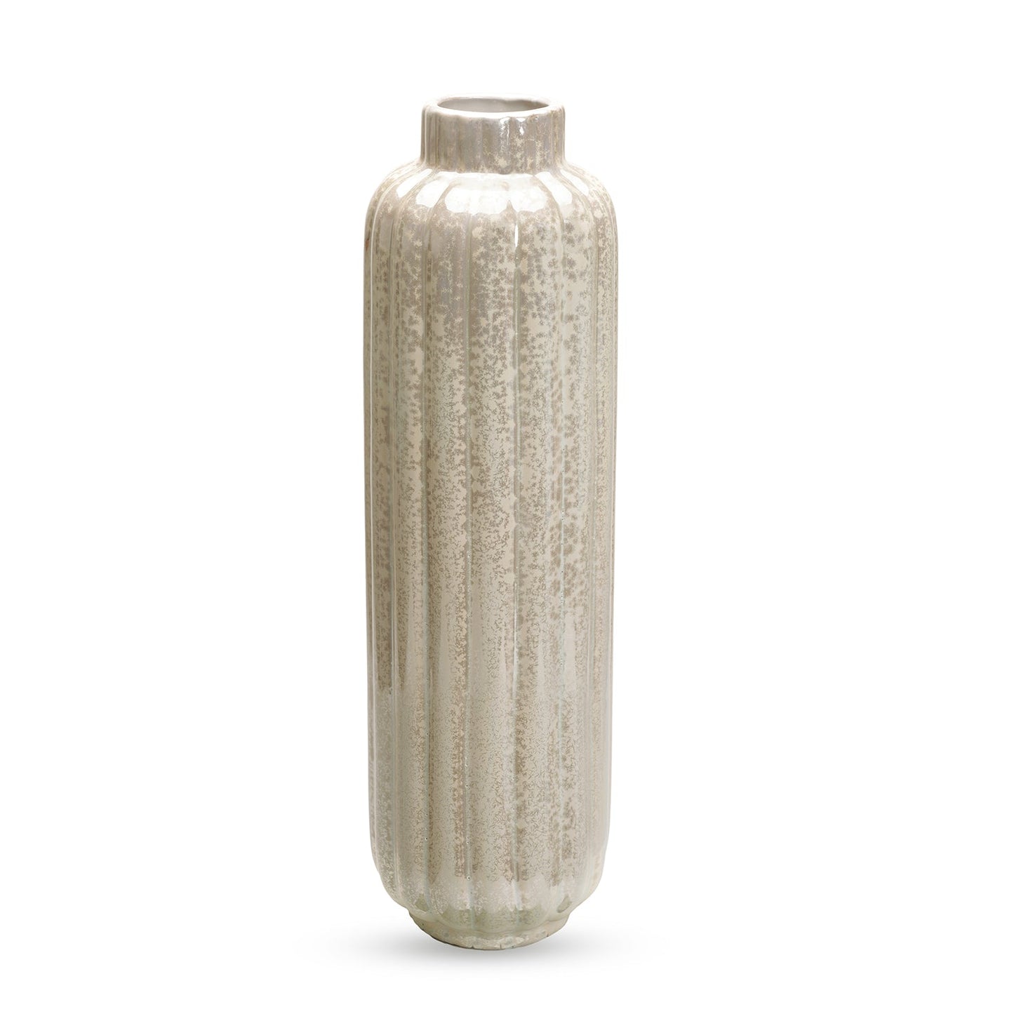 Ivory Pearl Finish Tall Ribbed Vase - Medium
