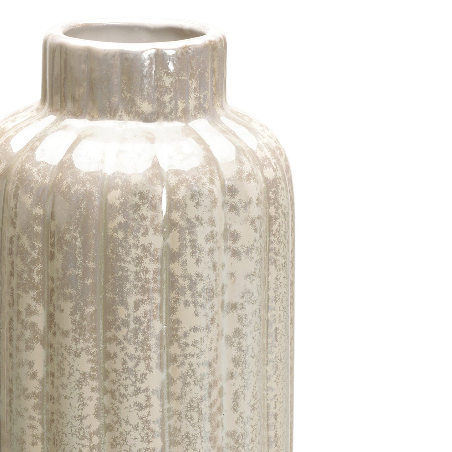 Ivory Pearl Finish Tall Ribbed Vase - Medium