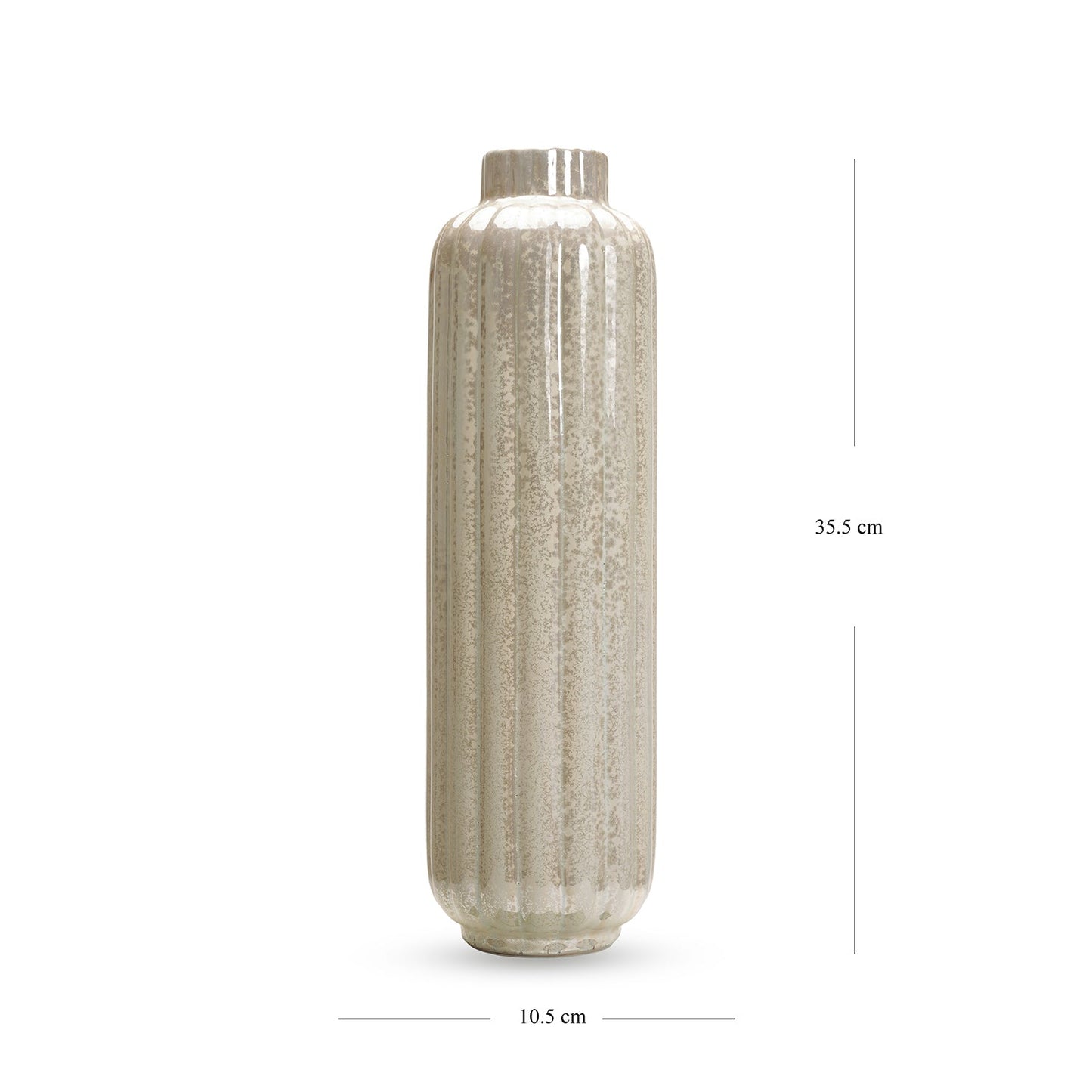 Ivory Pearl Finish Tall Ribbed Vase - Medium