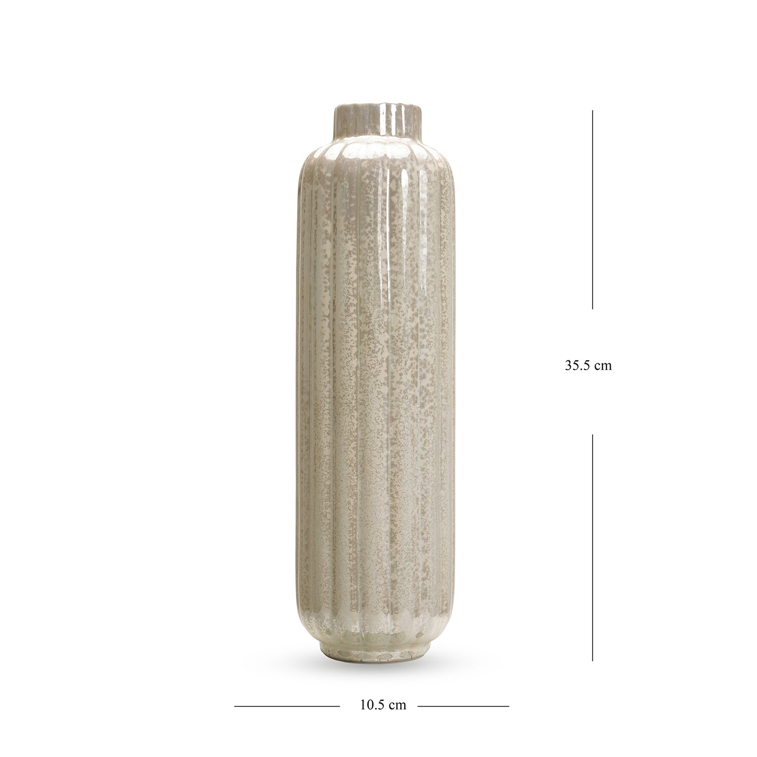 Ivory Pearl Finish Tall Ribbed Vase - Medium