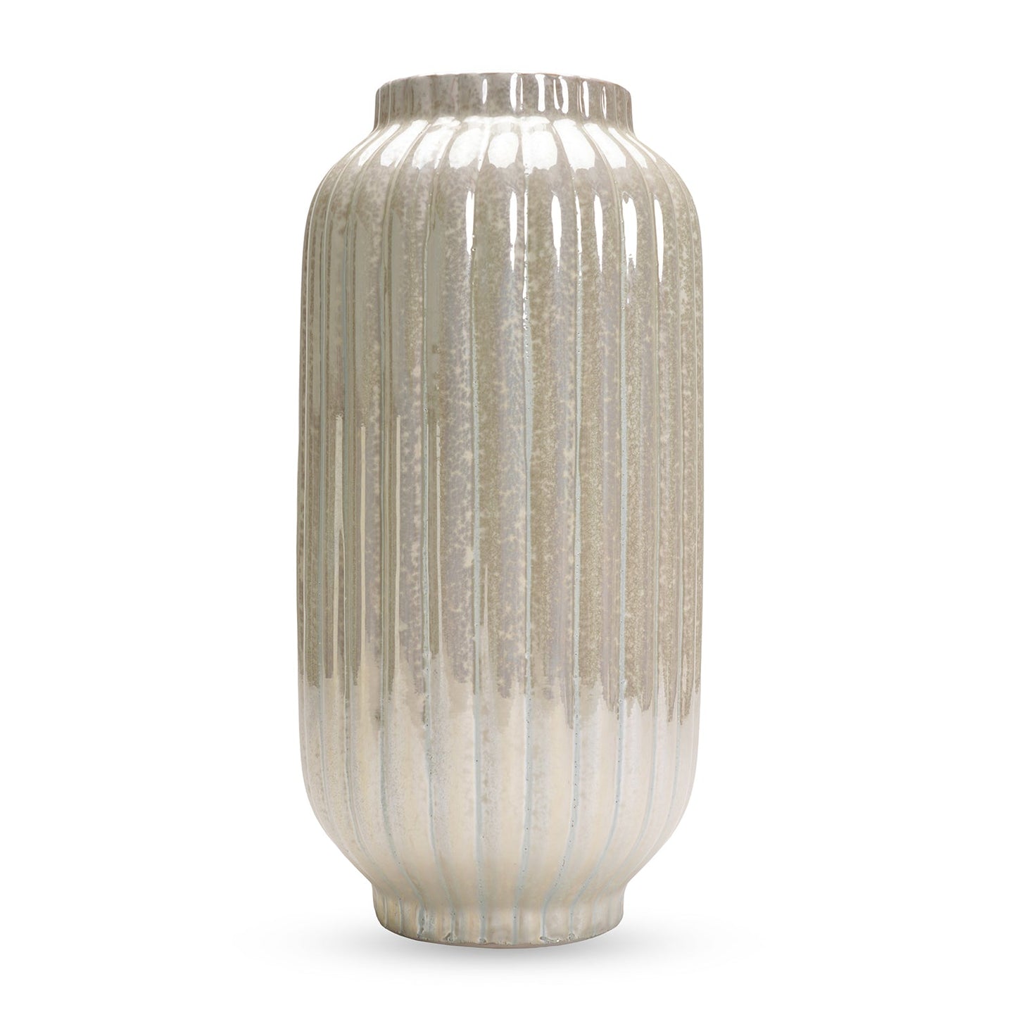 White Ribbed Ceramic Vase - Large