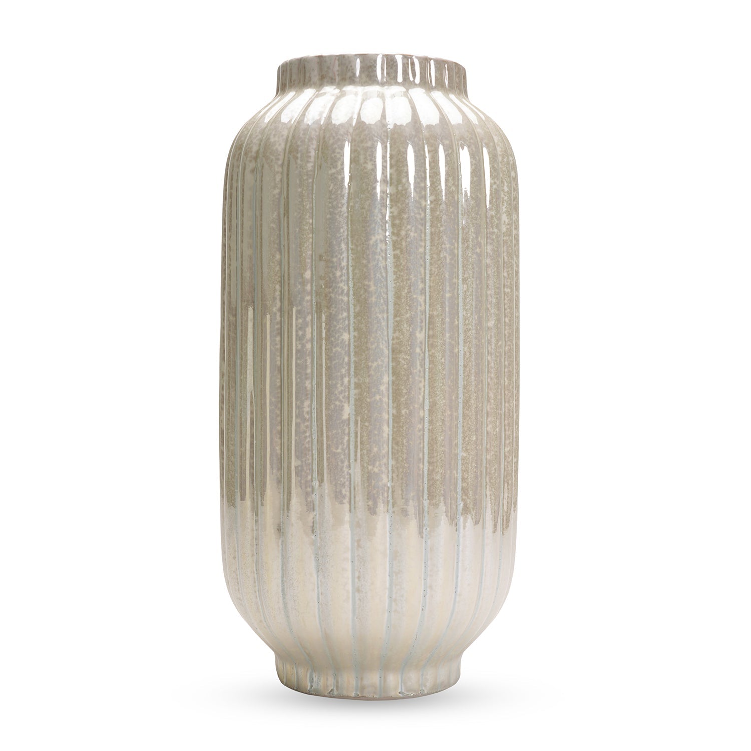 White Ribbed Ceramic Vase - Large