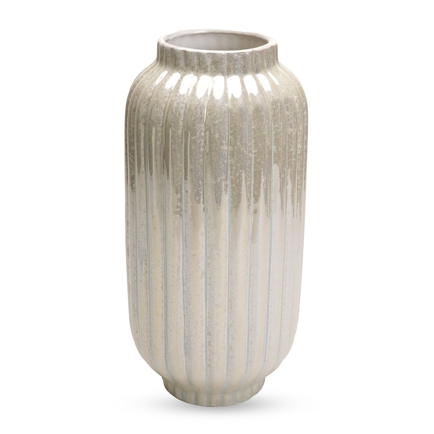 White Ribbed Ceramic Vase - Large
