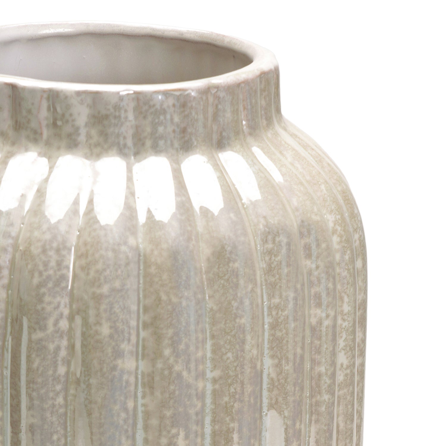 White Ribbed Ceramic Vase - Large
