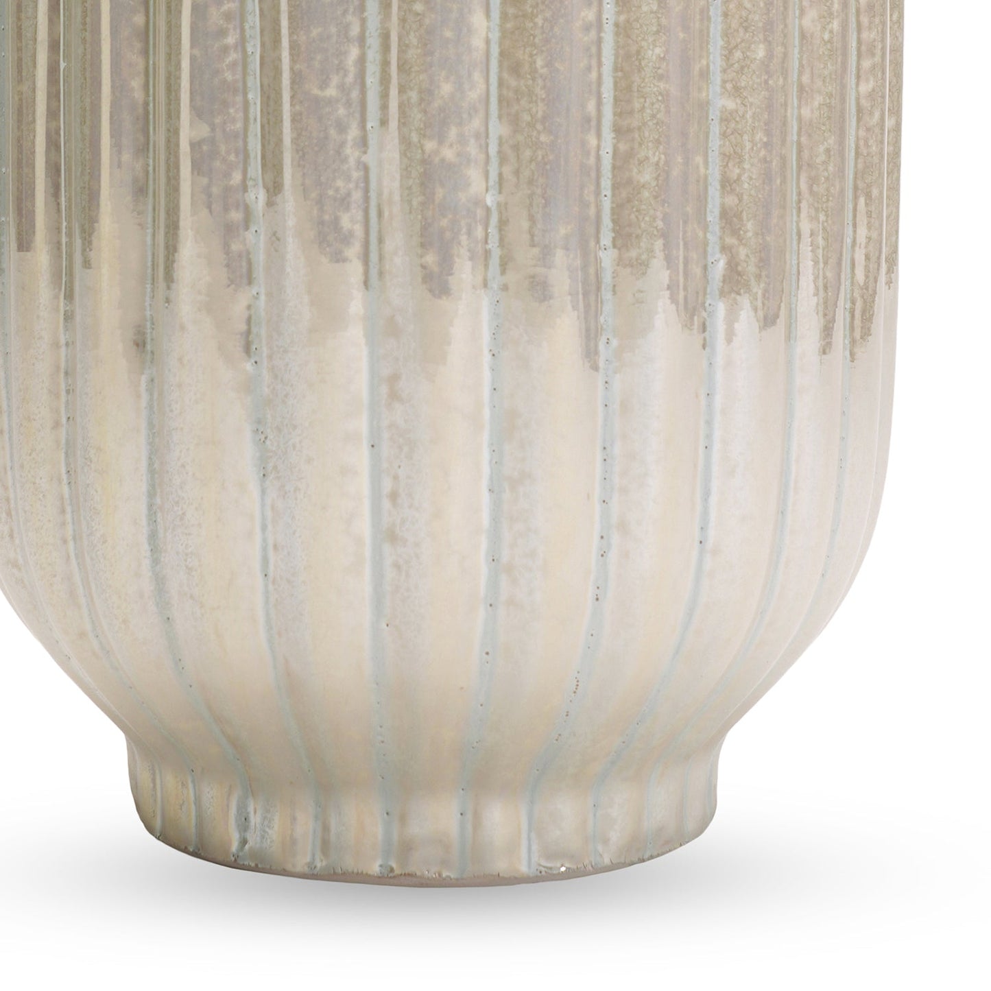 White Ribbed Ceramic Vase - Large