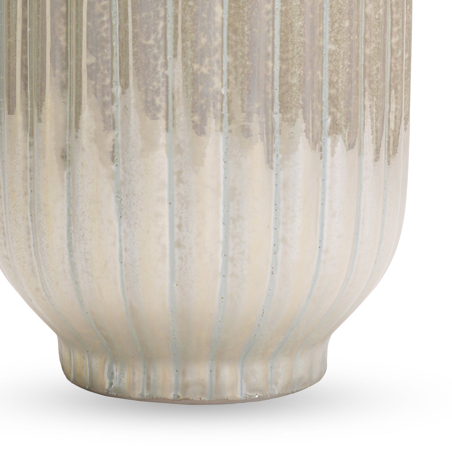 White Ribbed Ceramic Vase - Large