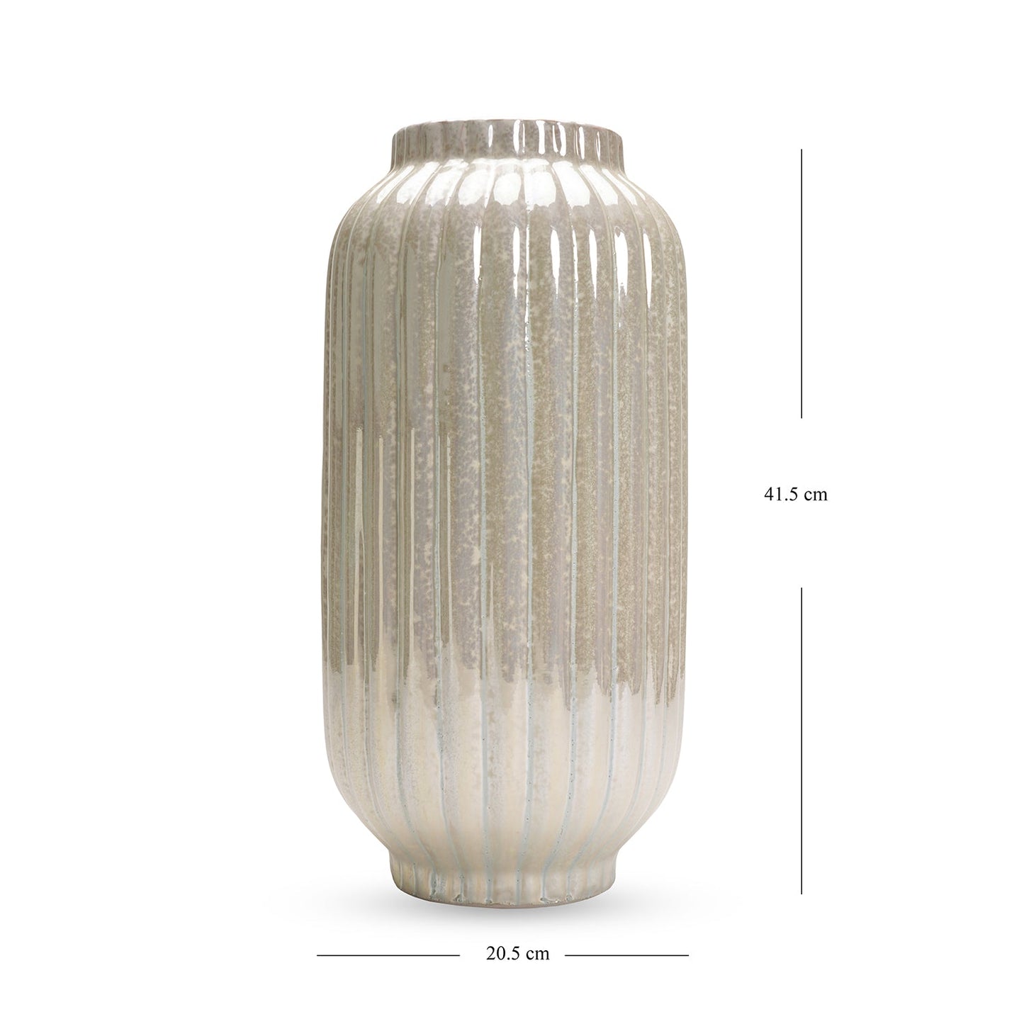 White Ribbed Ceramic Vase - Large