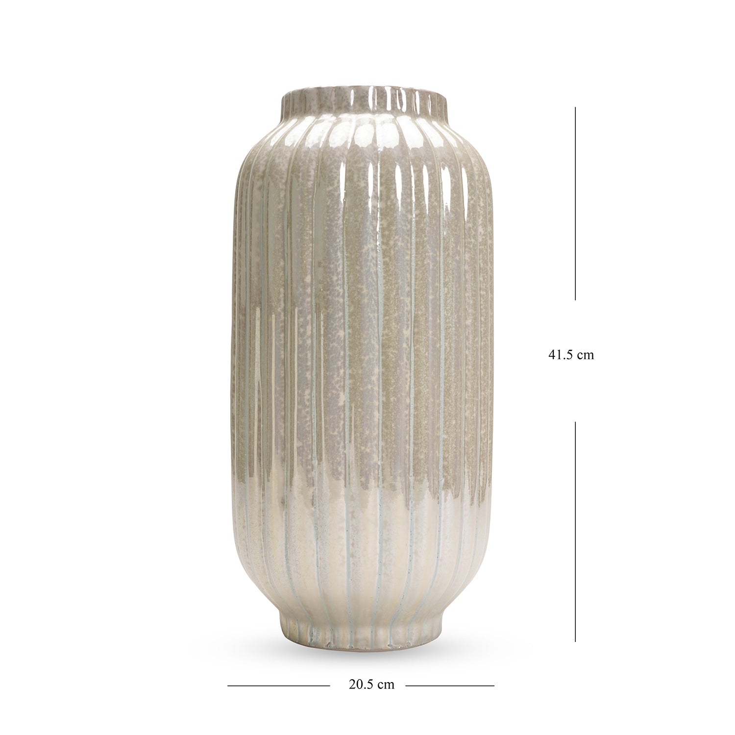 White Ribbed Ceramic Vase - Large