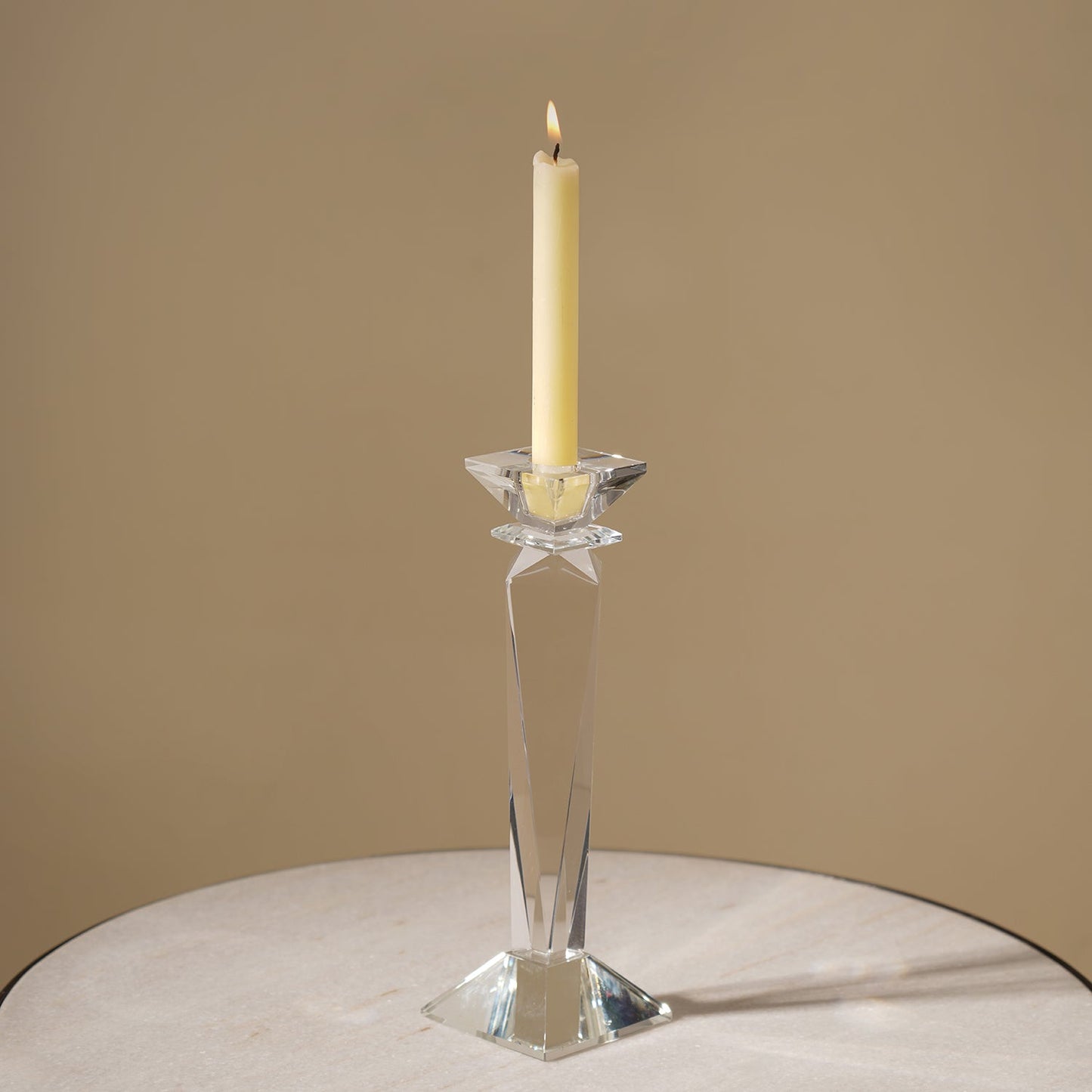Clear Crystal Tapered Candle Holder- Large