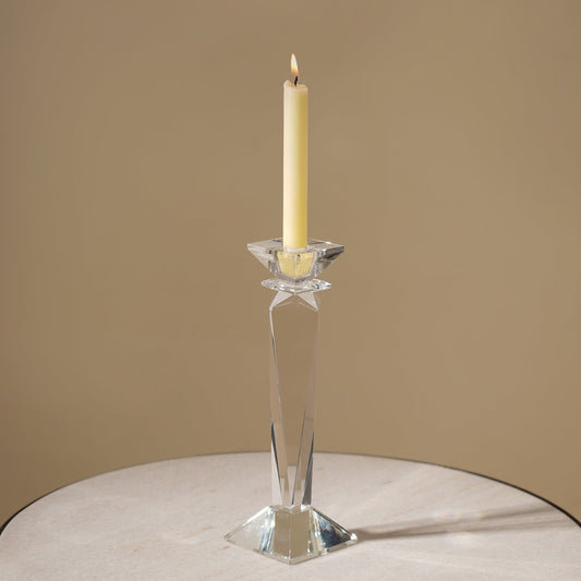 Clear Crystal Tapered Candle Holder- Large