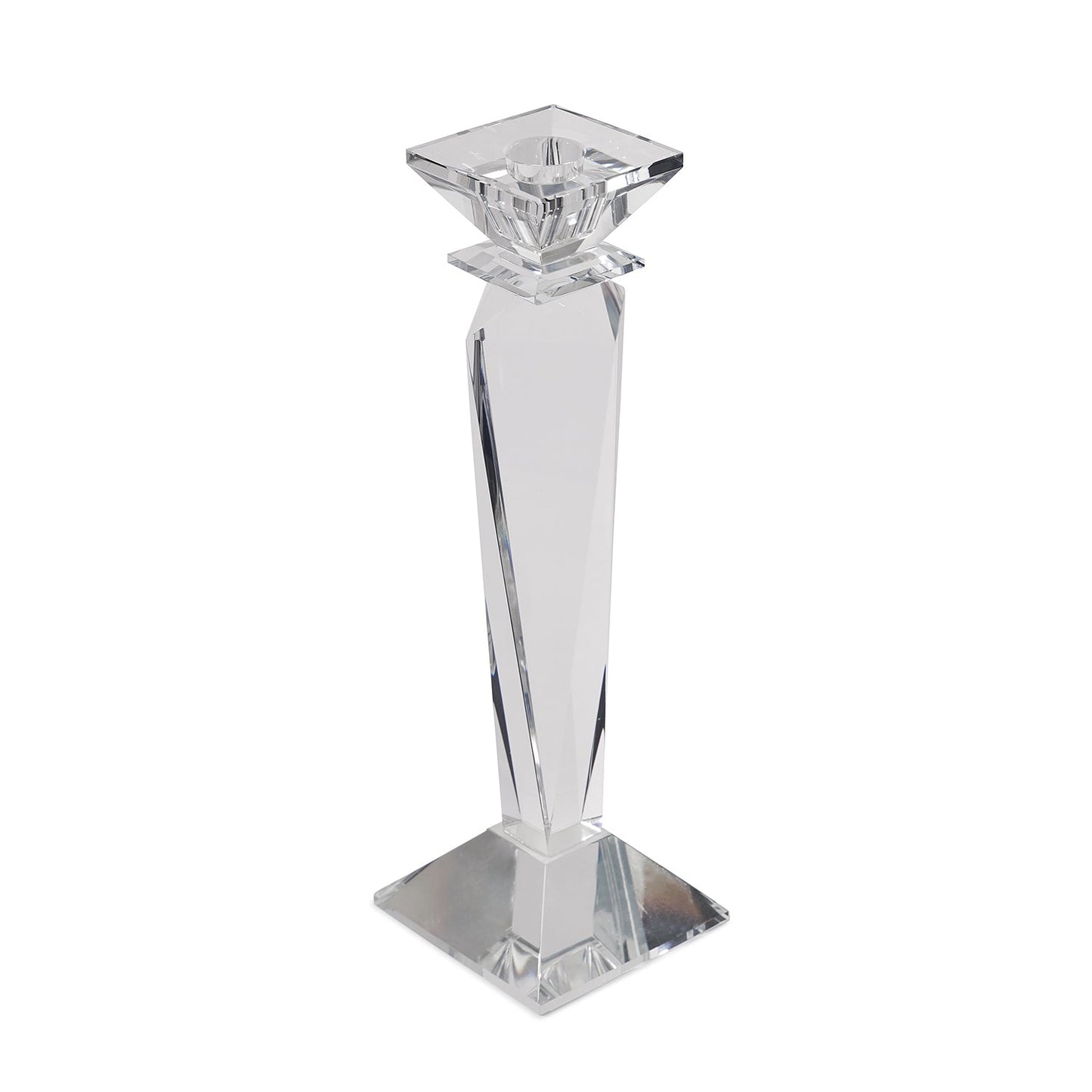 Clear Crystal Tapered Candle Holder- Large