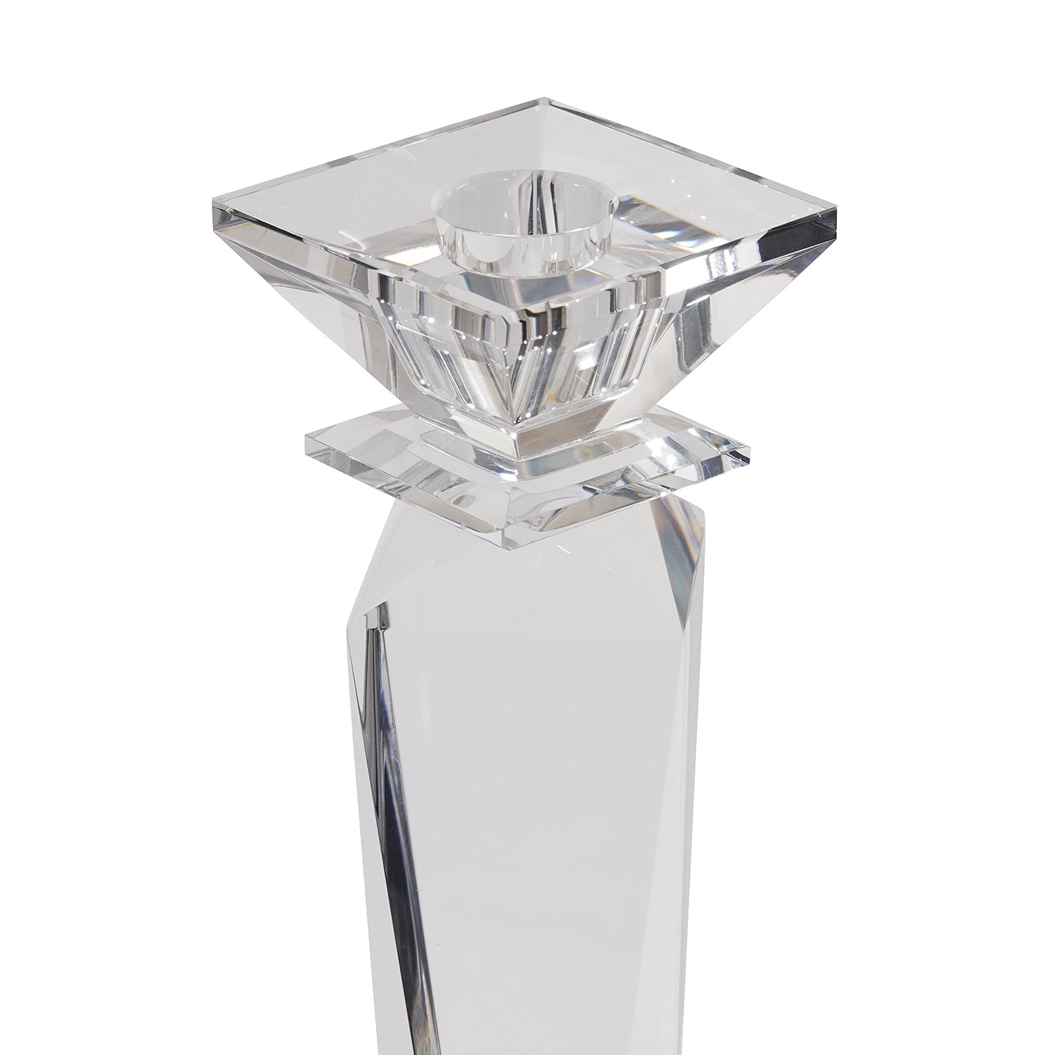 Clear Crystal Tapered Candle Holder- Large