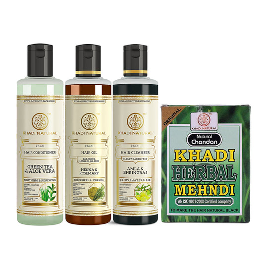 Black Mehndi, Amla & Bhringraj Hair Cleanser, Henna Rosemary with Green Tea Aloe Vera Conditioner Combo (Set of 4) 250g