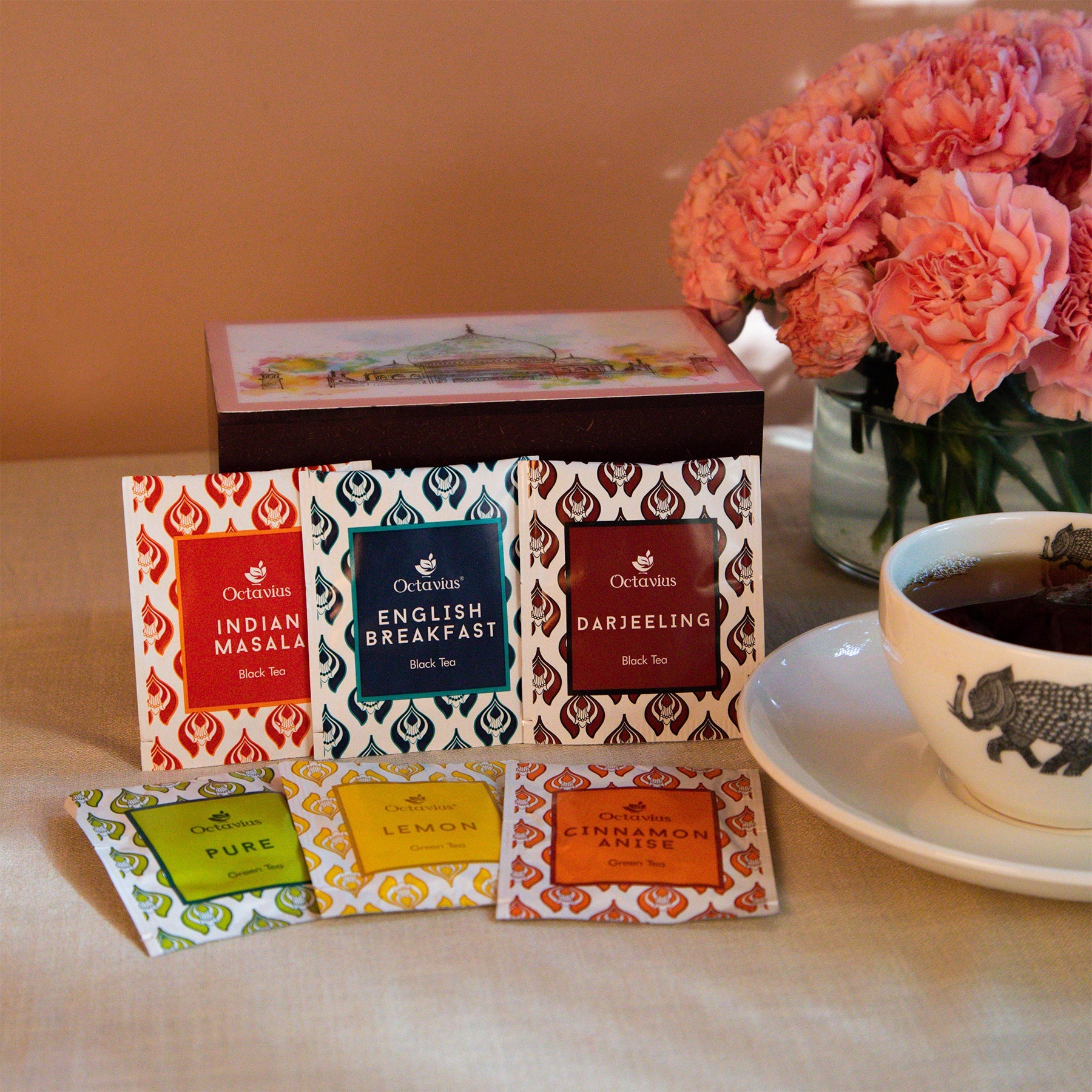 Assortment of Fine Teas- 30 Tea Bags Taj Print Wooden Box 470g