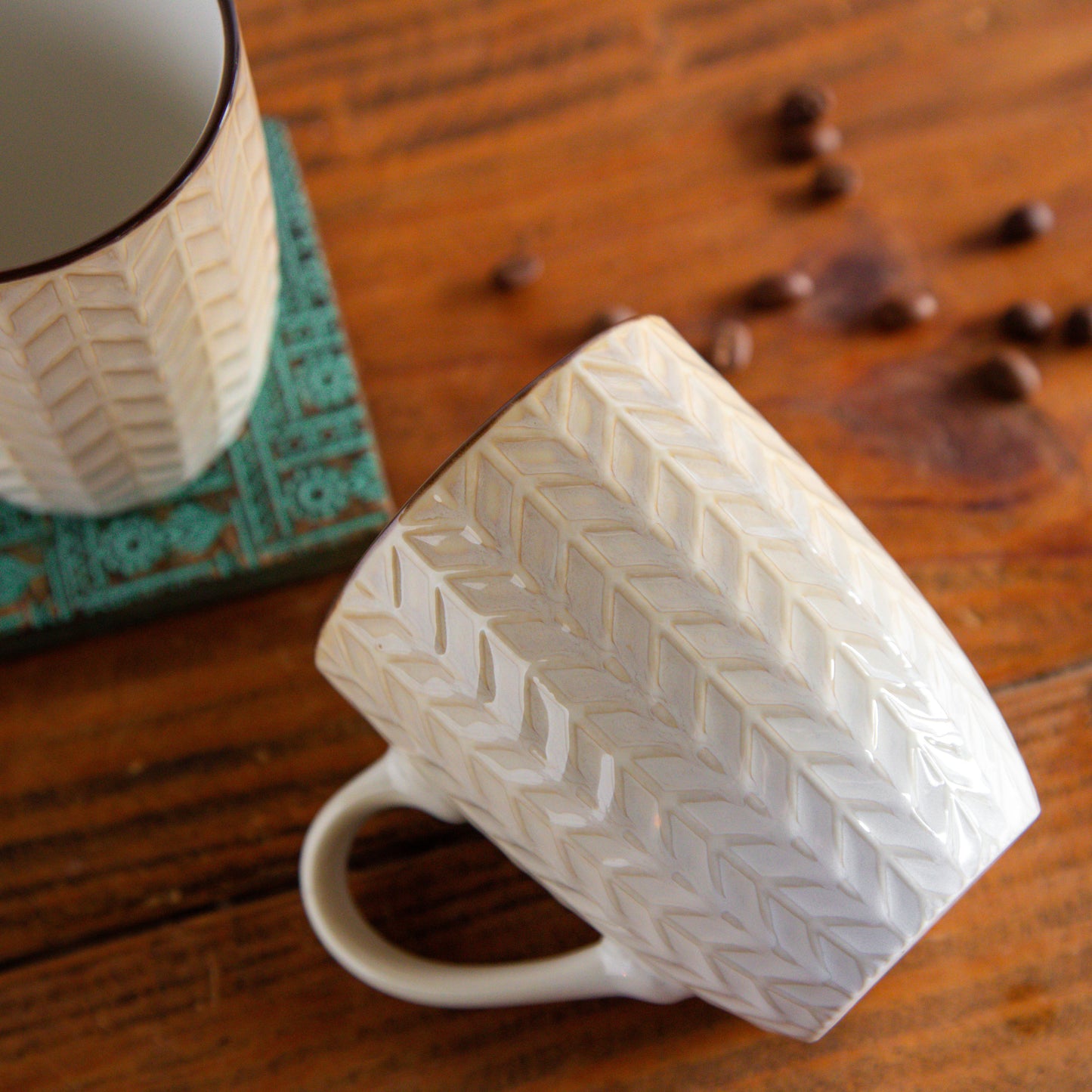 Luxe Weave Coffee Mug – Ivory Elegance (Set of 2) – 300 ml 300ml