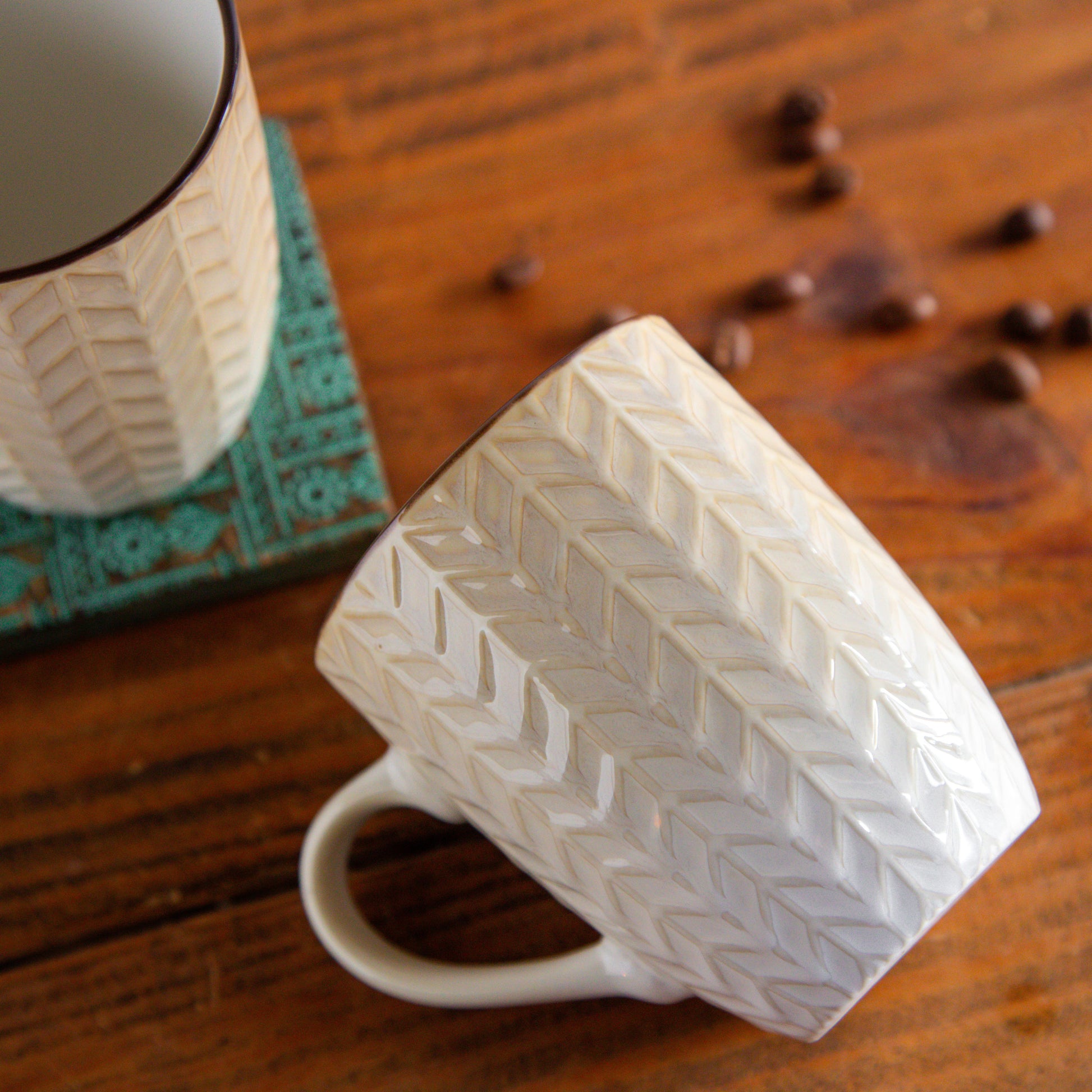 Luxe Weave Coffee Mug – Ivory Elegance (Set of 2) – 300 ml 300ml