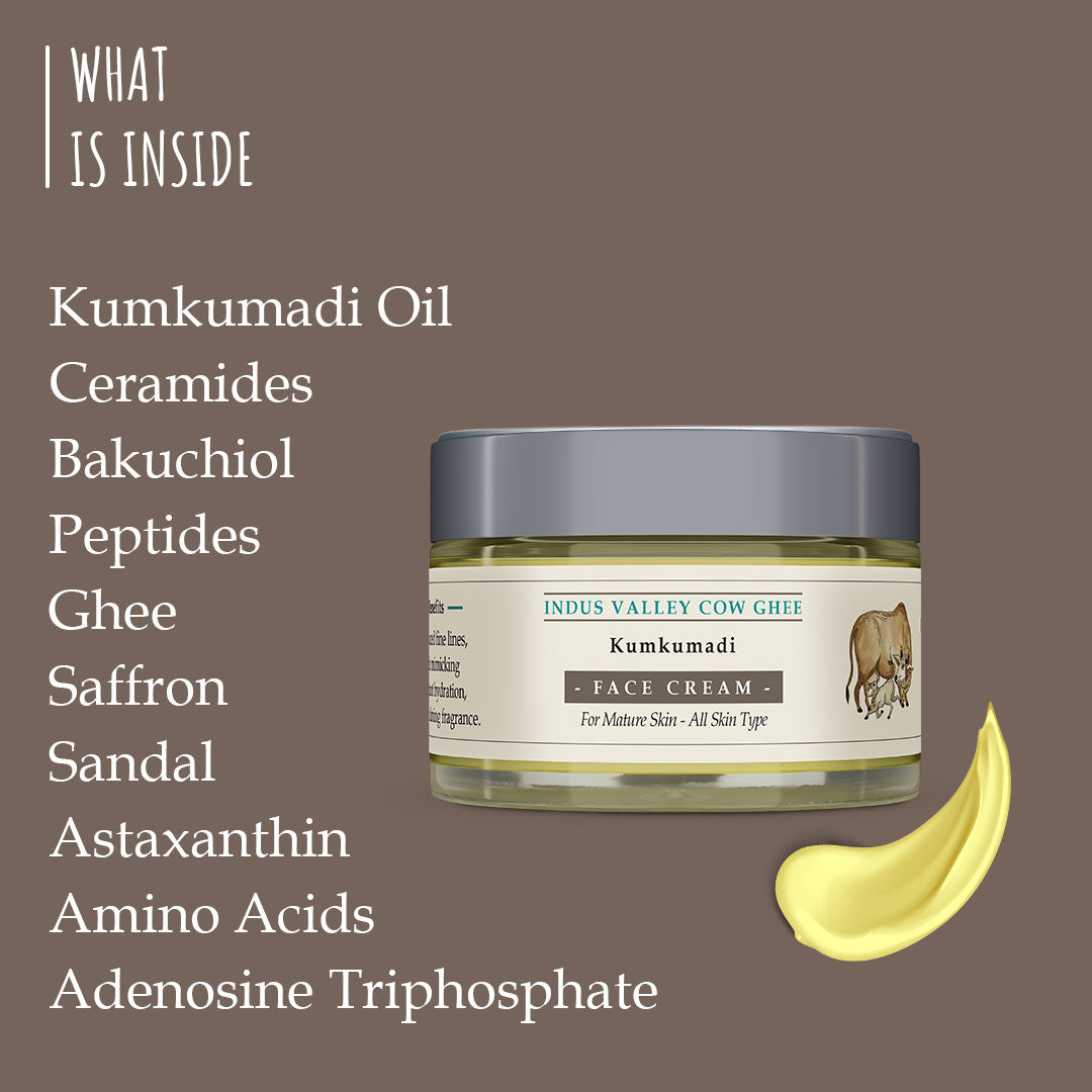 Indus Valley Cow Ghee Anti Ageing Face Cream For All Skin Types With Kumkumadi Oil 50g