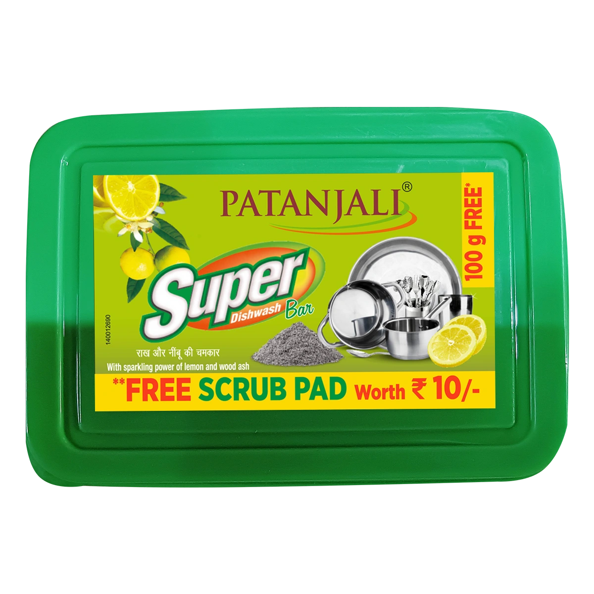 Patanjali Super Dish Wash Bar-600g (500g+100g)+ Scrub Pad