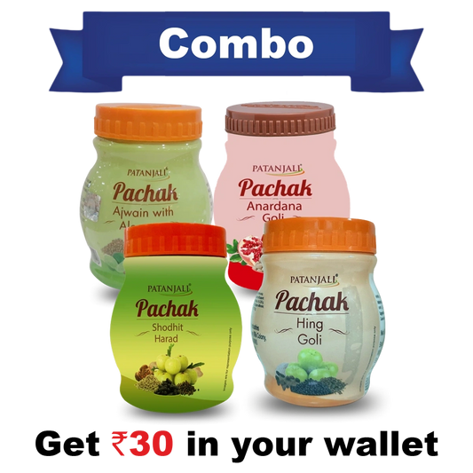 Digestive Health Combo - Pachak Anardana 100 G+ Pachak Hing Goli 100 G+ Pachak Shodhit Harad 100 G+ Pac0hak Ajwain With Aloevera 100g - Rs 30 Off (400g (100g Each))