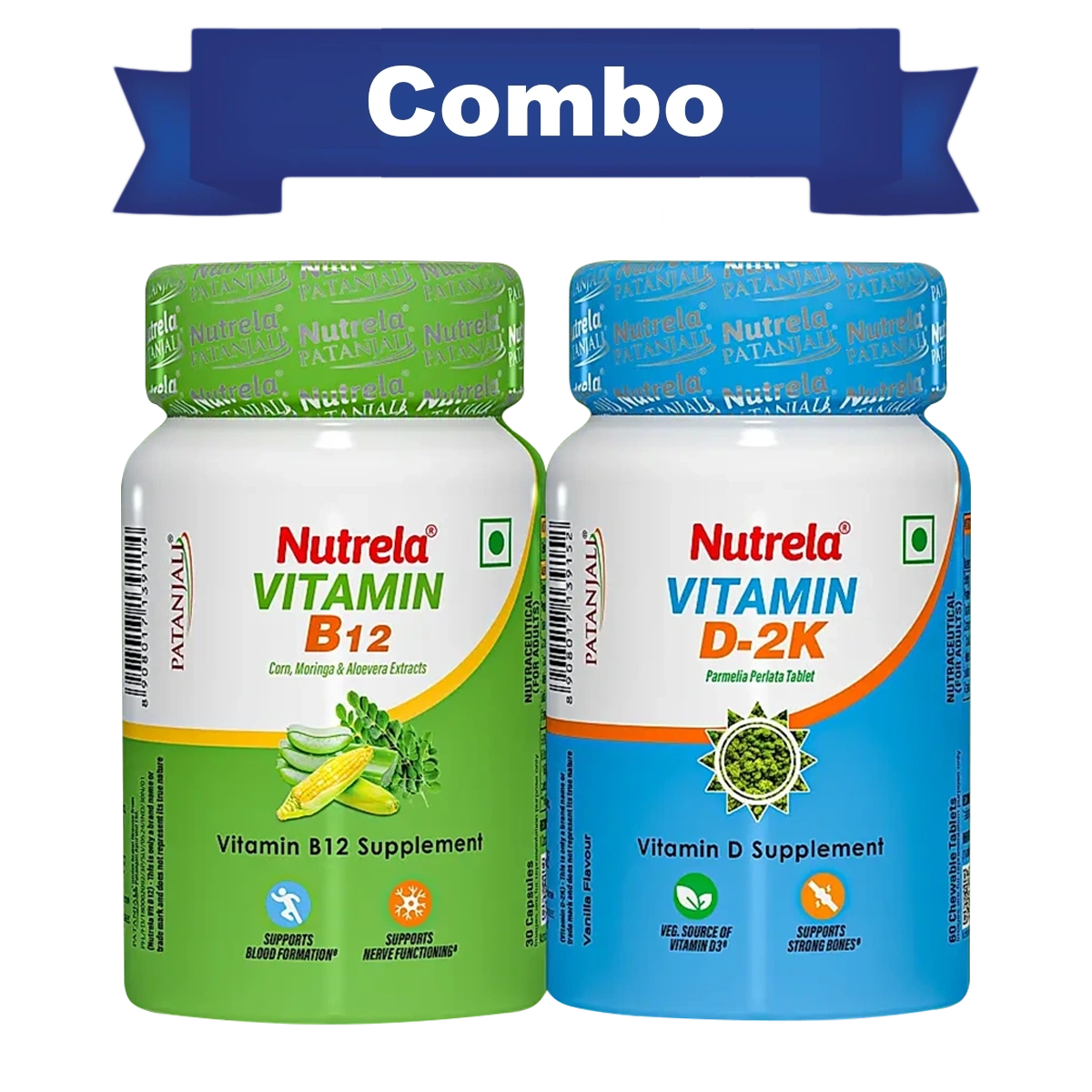 Combo Patanjali Nutrela Vitamin D2K + B12 (60N+30)