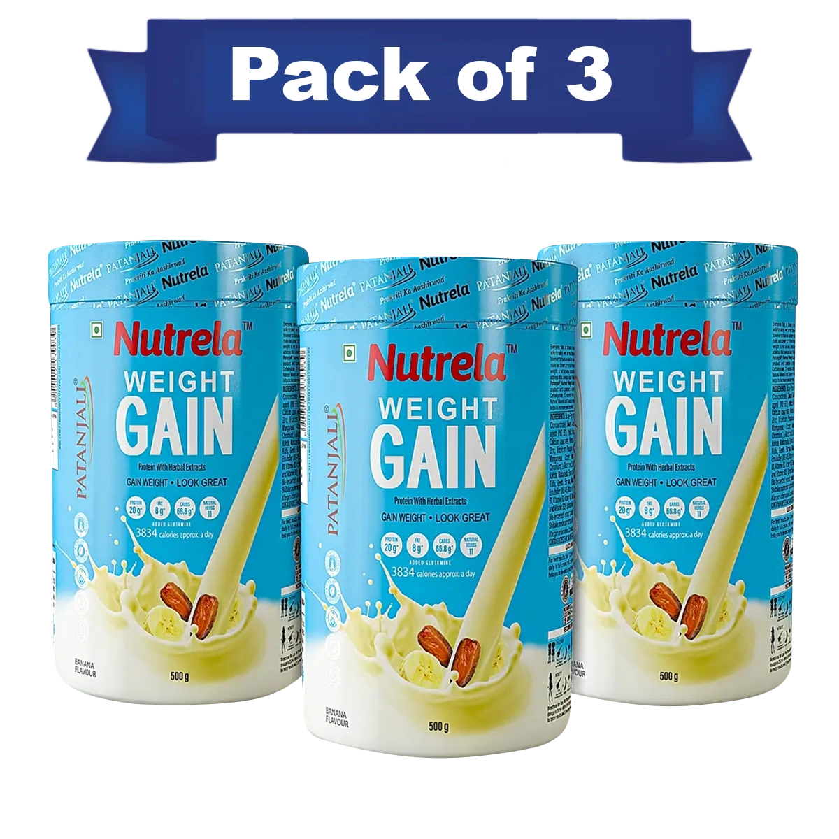 Patanjali Nutrela Weight Gain - Banana Flavor - 500g (pack of 3)