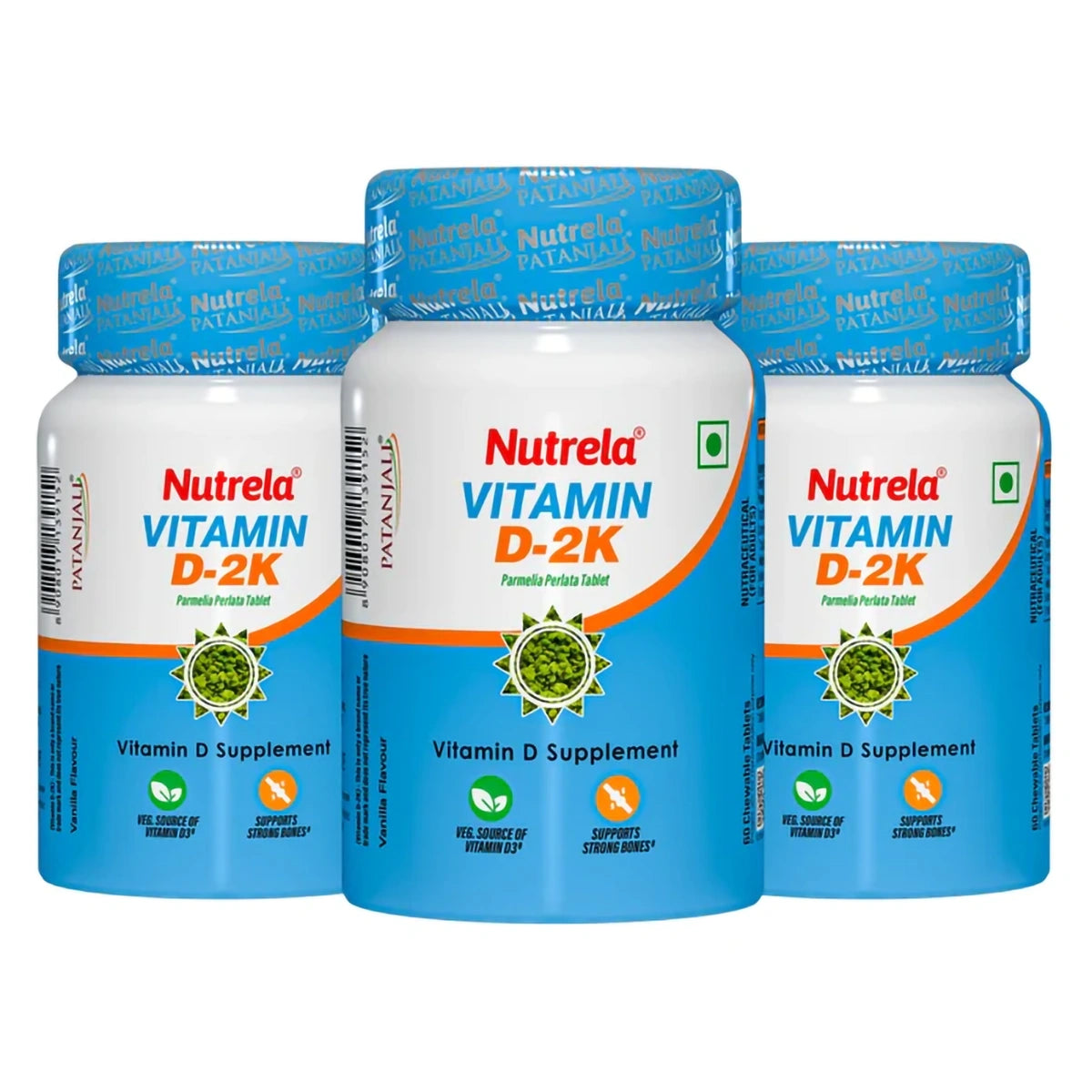 Patanjali Nutrela Vitamin D-2K Natural - 60 Chewable Tablets for Men & Women - Vanilla Flavor (pack of 3) (24 g)