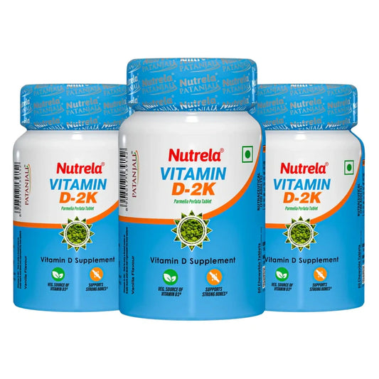 Patanjali Nutrela Vitamin D-2K Natural - 60 Chewable Tablets for Men & Women - Vanilla Flavor (pack of 3) (24 g)