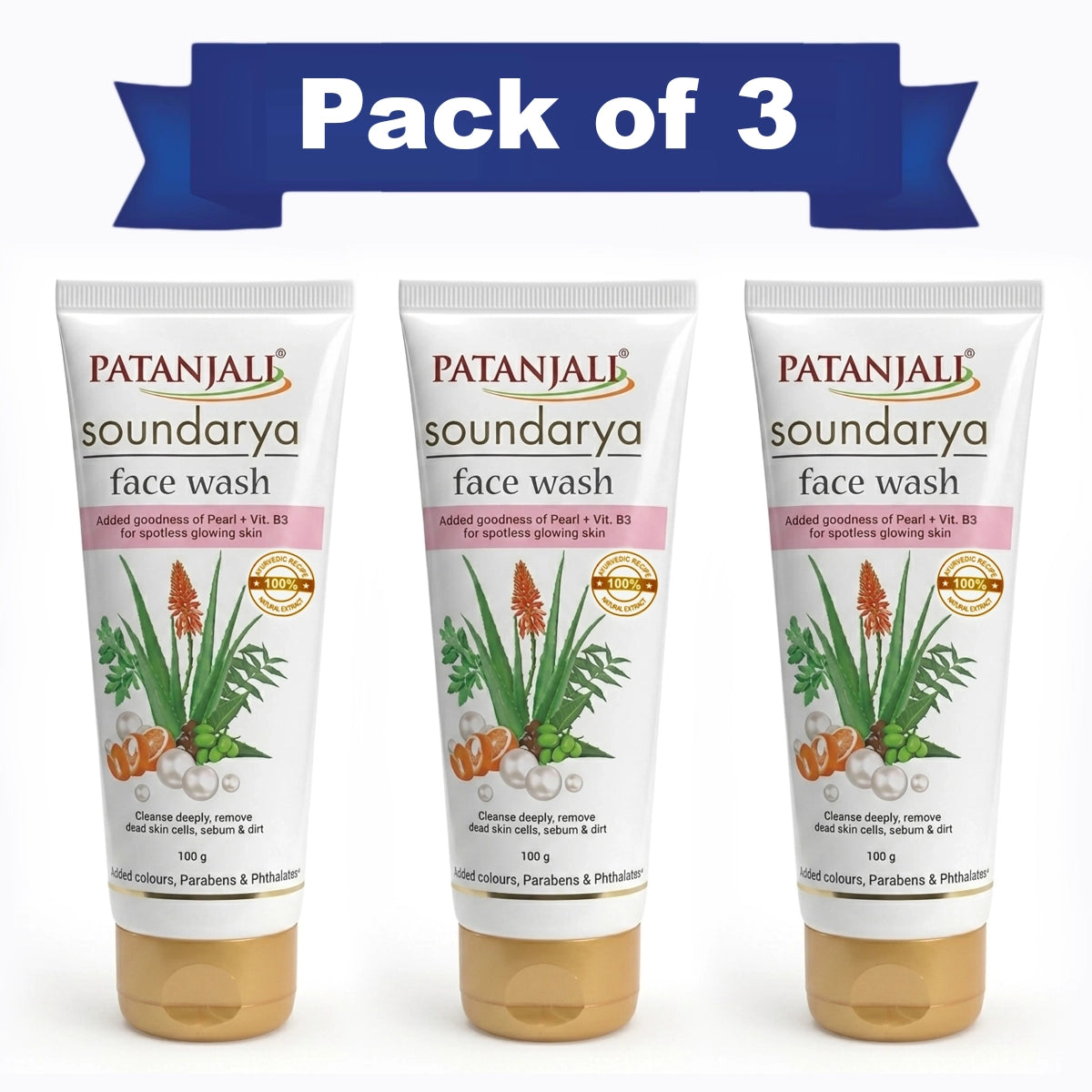 【Patanjali】 Saundarya Face Wash 100 g (Pack of 3)｜サウンダリヤ フェイスウォッシュ 3本セット｜100g×3