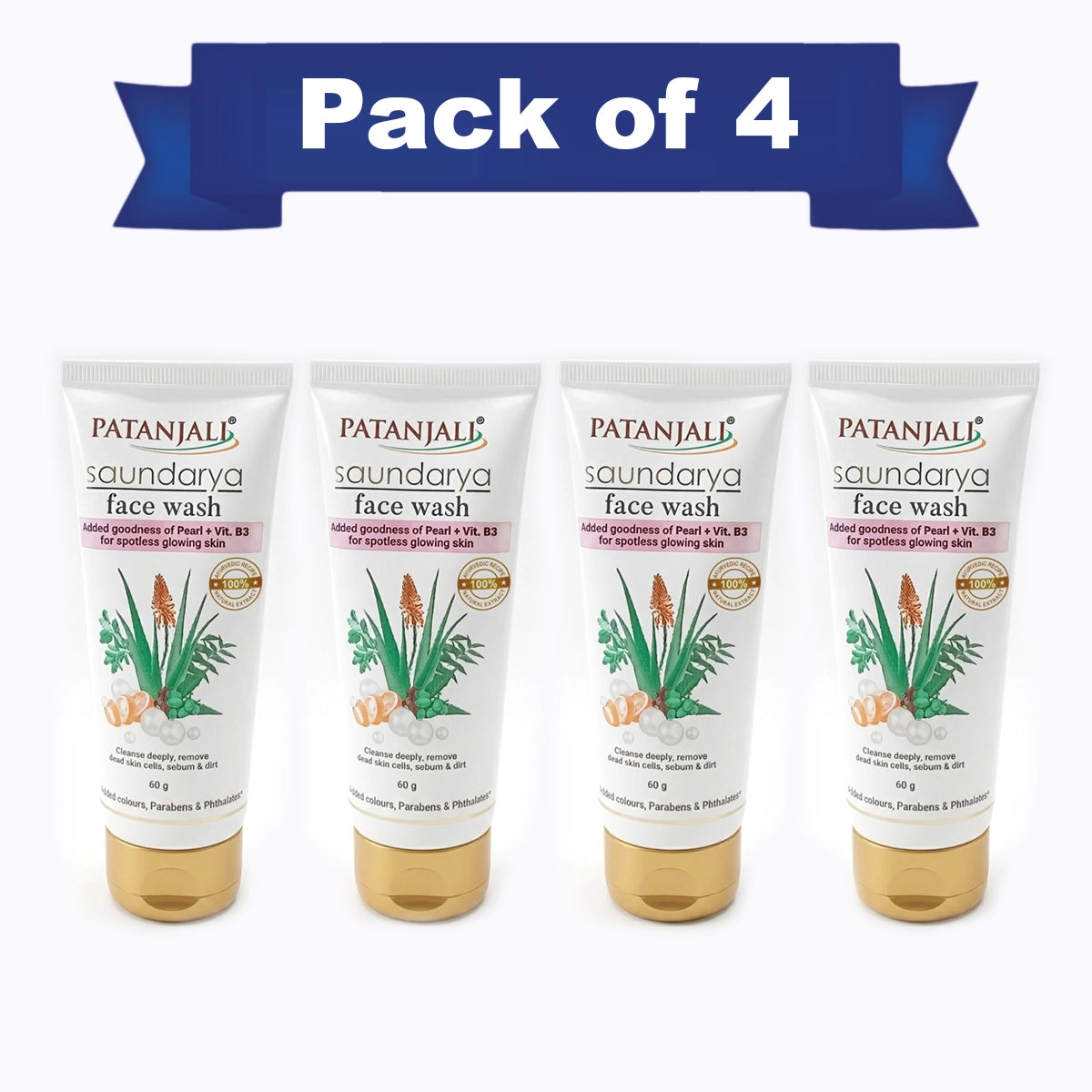 【Patanjali】 Saundarya Face Wash 60 g (Pack of 4)｜サウンダリヤ フェイスウォッシュ 4本セット｜60g×4