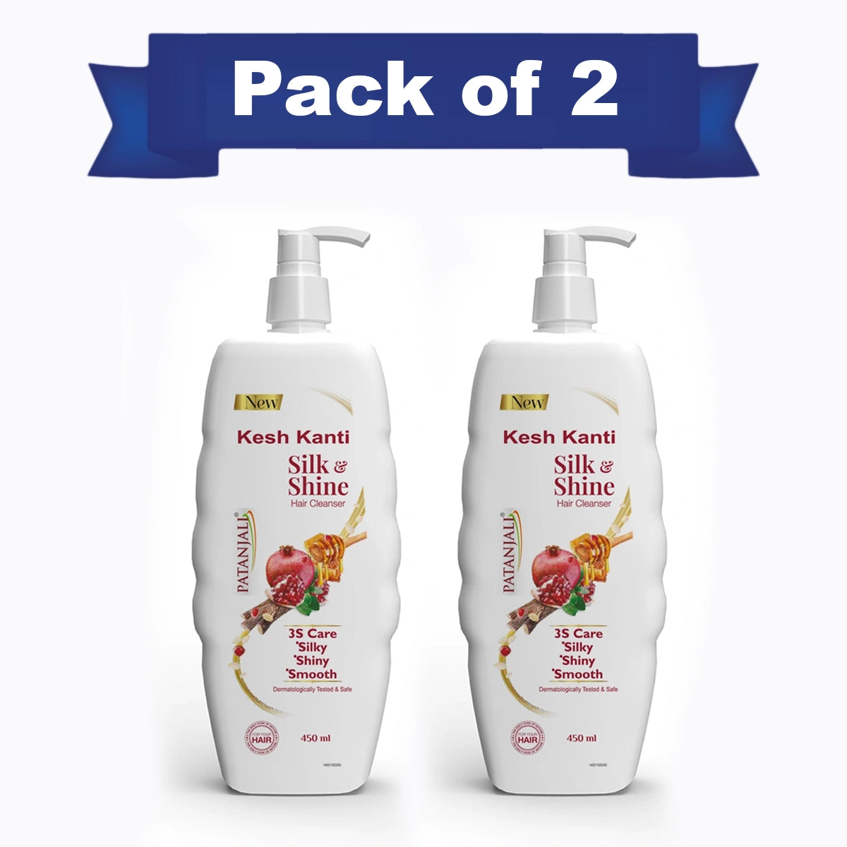 【Patanjali】 Kesh Kanti Hair Cleanser Silk & Shine 450 ml (Pack of 2)｜ケシュカンティ ヘアクレンザー シルク＆シャイン 2本セット｜450ml×2