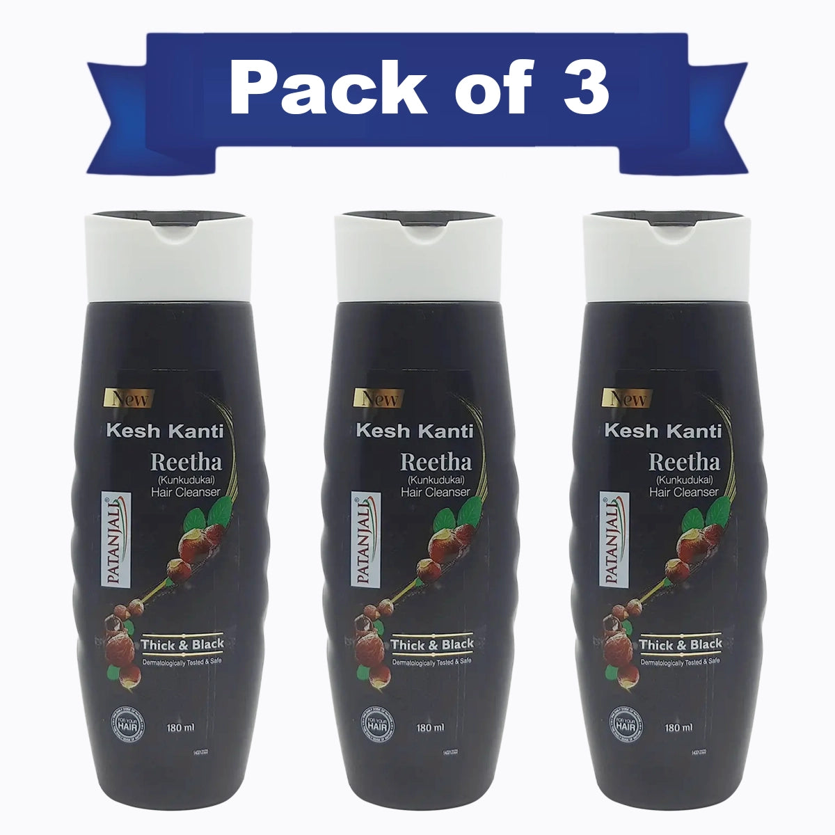 【Patanjali】 Kesh Kanti Reetha Hair Cleanser 180 ml (Pack of 3)｜ケシュカンティ リータ ヘアクレンザー 3本セット｜180ml×3