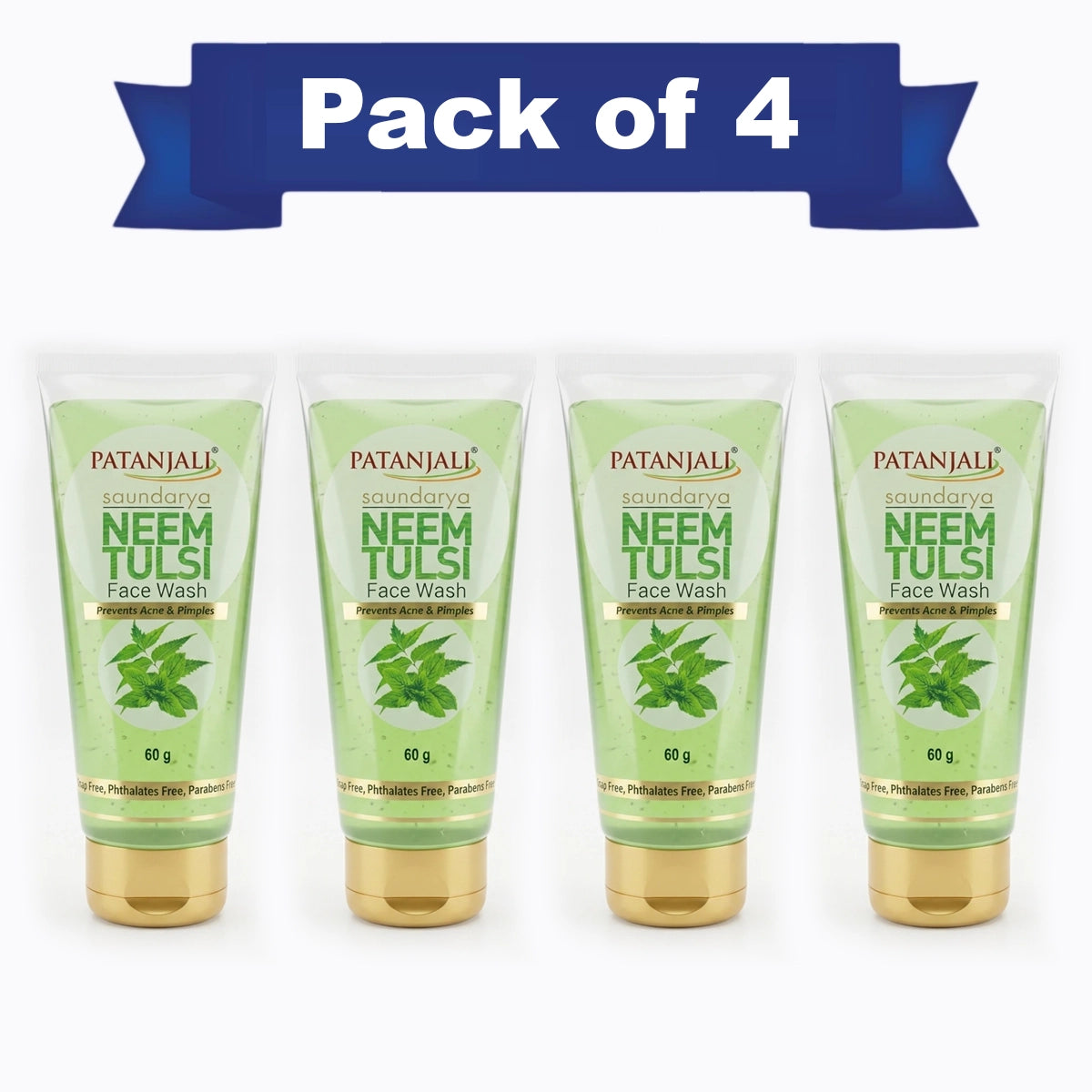 【Patanjali】 Saundarya Neem Tulsi Face Wash 60 g (Pack of 4)｜サウンダリヤ ニーム トゥルシー フェイスウォッシュ 4本セット｜60g×4