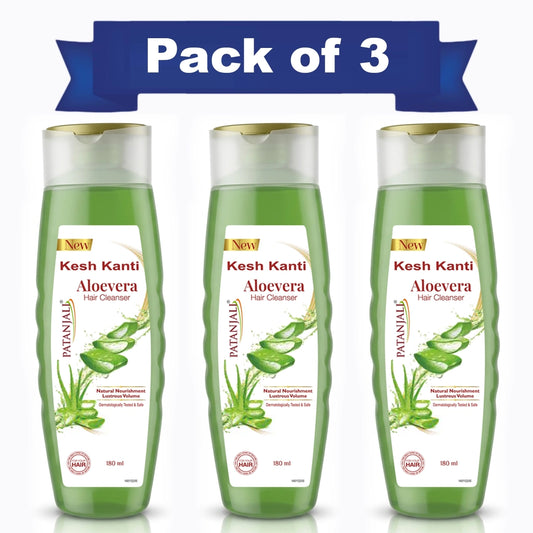 【Patanjali】 Kesh Kanti Aloevera Hair Cleanser 180 ml (Pack of 3)｜ケシュカンティ アロエベラ ヘアクレンザー 3本セット｜180ml×3