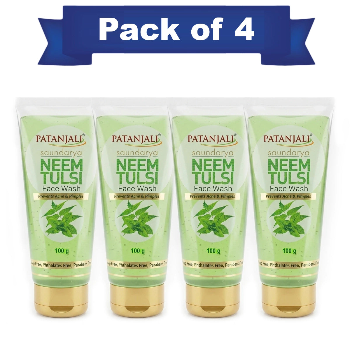 【Patanjali】 Saundarya Neem Tulsi Face Wash 100 g (Pack of 4)｜サウンダリヤ ニーム トゥルシー フェイスウォッシュ 4本セット｜100g×4