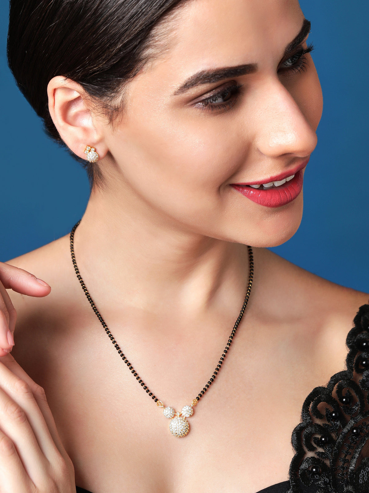 American Diamond Zirconia Mangalsutra Pendant Set Gold
