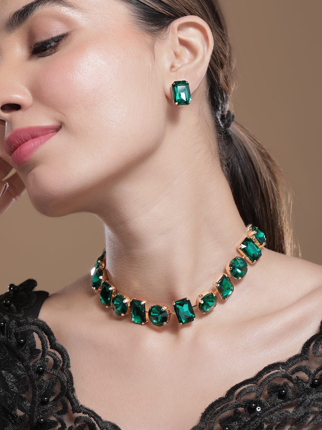 Chunky Crystal Necklace Set Green