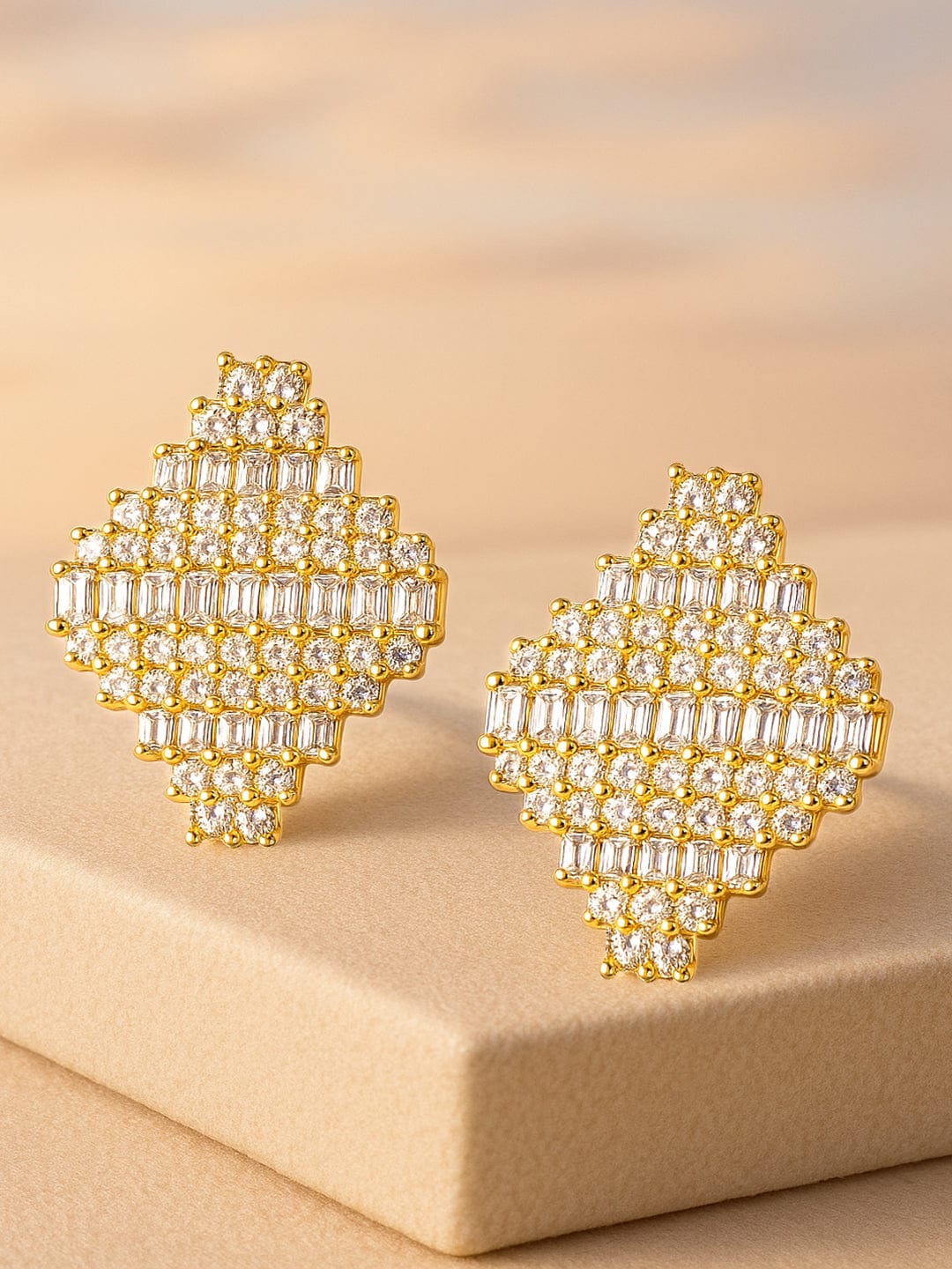 White & Gold Stud Earrings Gold