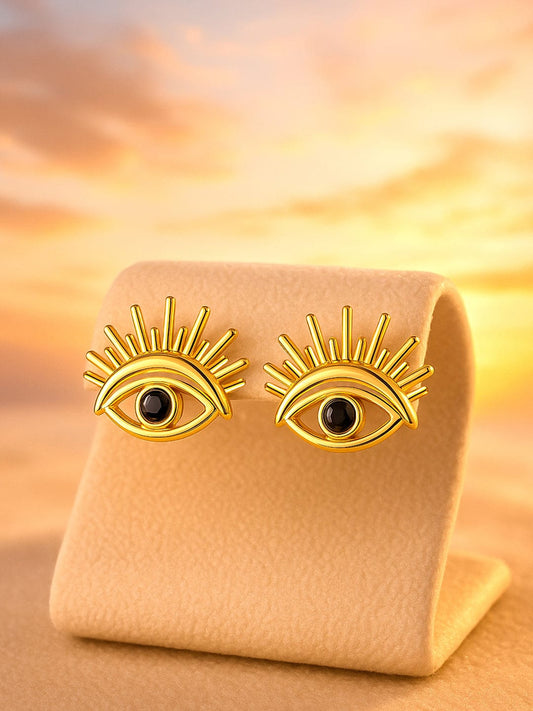 【Rubans】 18K Gold Plated Stainless Steel Tarnish-Free Waterproof Evil Eye Stud Earrings｜18K ゴールドメッキ ステンレススチール イーブルアイ スタッドイヤリング（変色しにくい・水に強い）