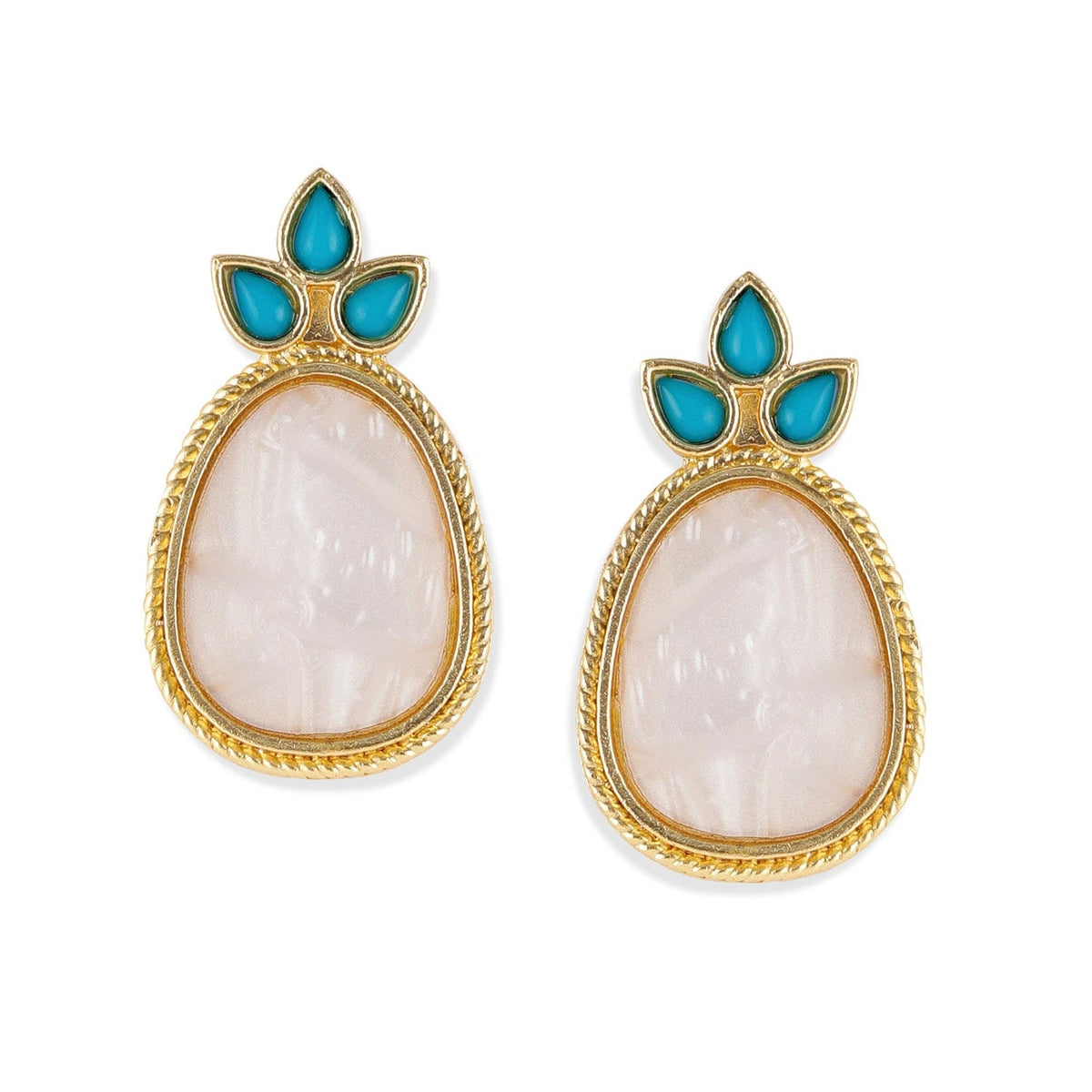【Rubans】 18K Gold Plated Turquoise Blue & Pale Pink Stone Drop Earrings with Golden Outline｜18Kゴールドメッキ ターコイズブルー＆ペールピンク ストーン ドロップイヤリング
