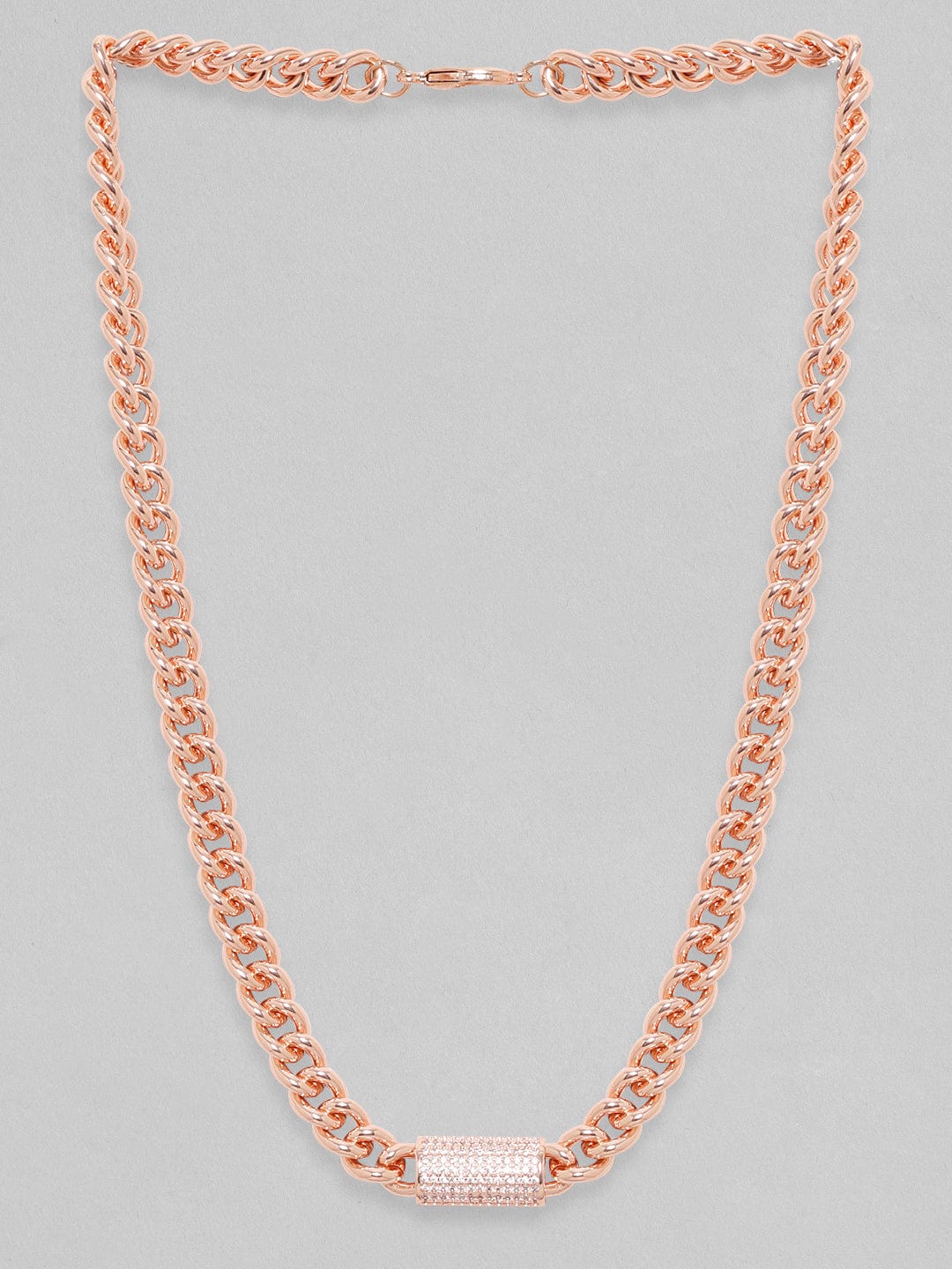 Rubans 18K Rose Gold Cuban Chain Premium Crystal Studded Necklace Gold