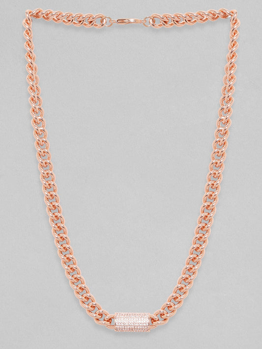 Rubans 18K Rose Gold Cuban Chain Premium Crystal Studded Necklace Gold