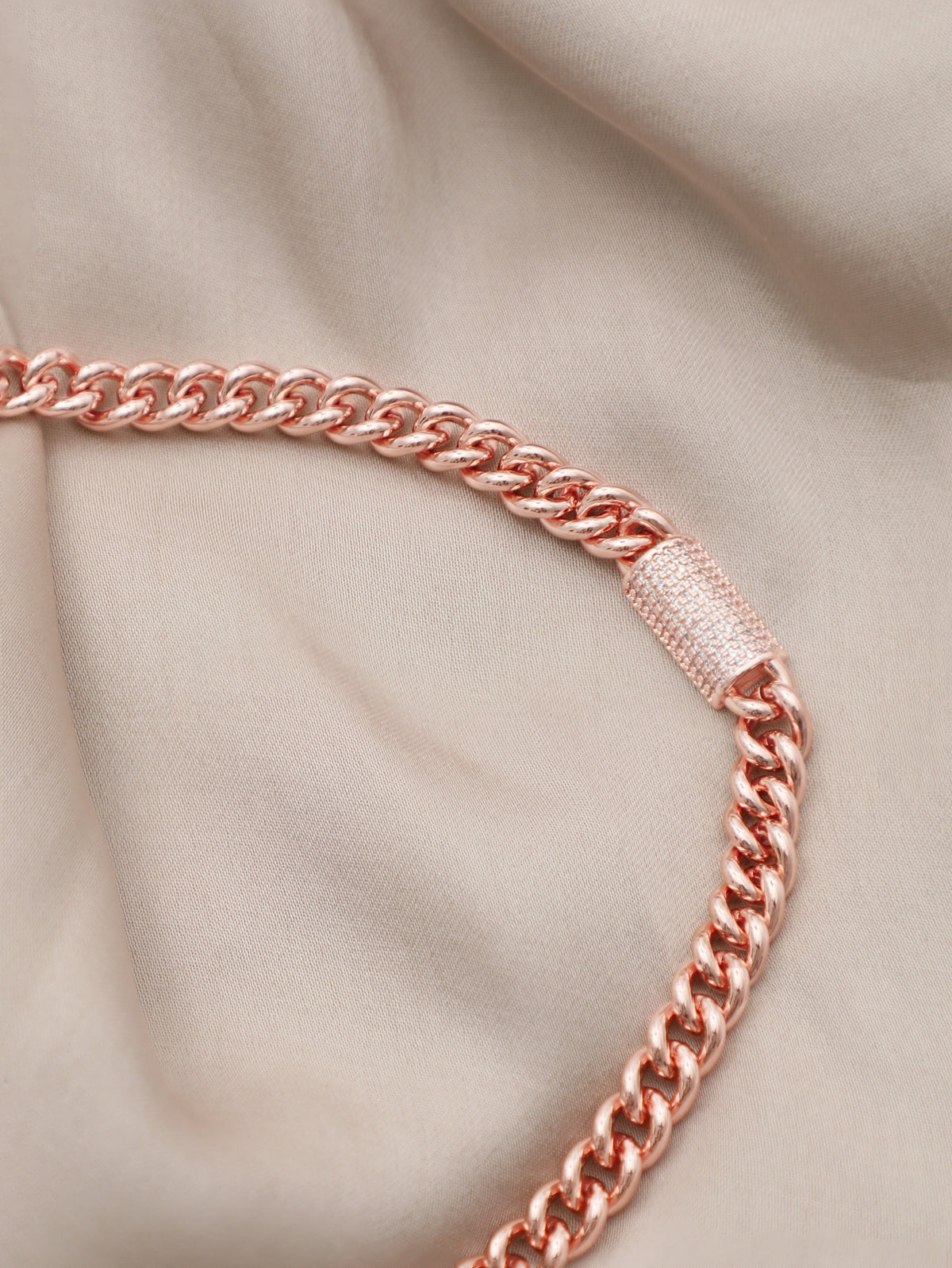 Rubans 18K Rose Gold Cuban Chain Premium Crystal Studded Necklace Gold
