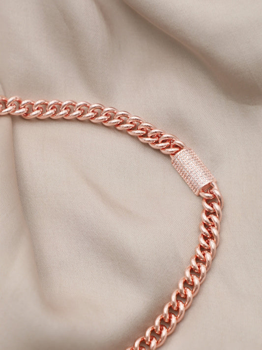 Rubans 18K Rose Gold Cuban Chain Premium Crystal Studded Necklace Gold
